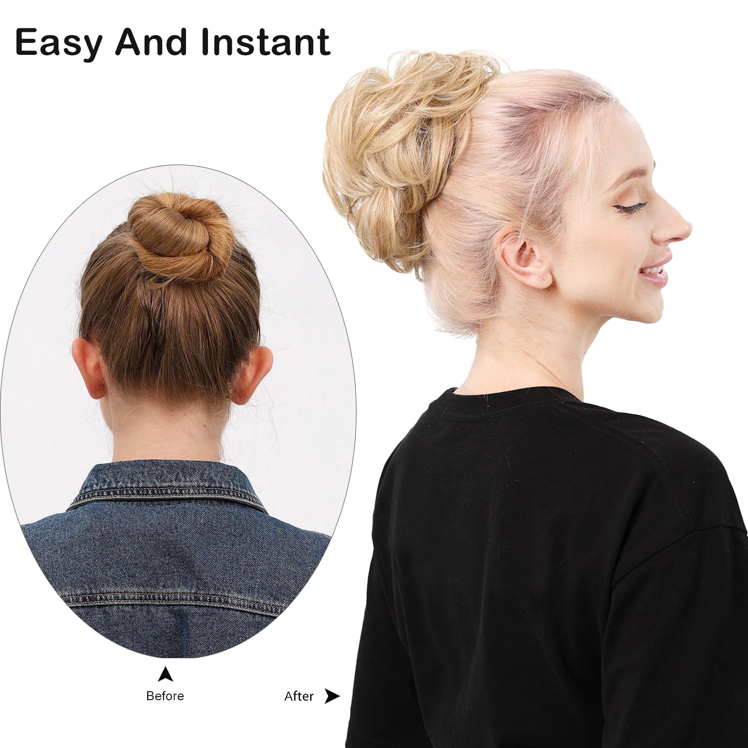 DAYCEN Messy Bun Hairpieces, Thick Tousled Synthetic Wavy Hair Bun, Updo Scrunchies Curly Hair Buns Wrap Around Hair Extensions (Brownish Gray)