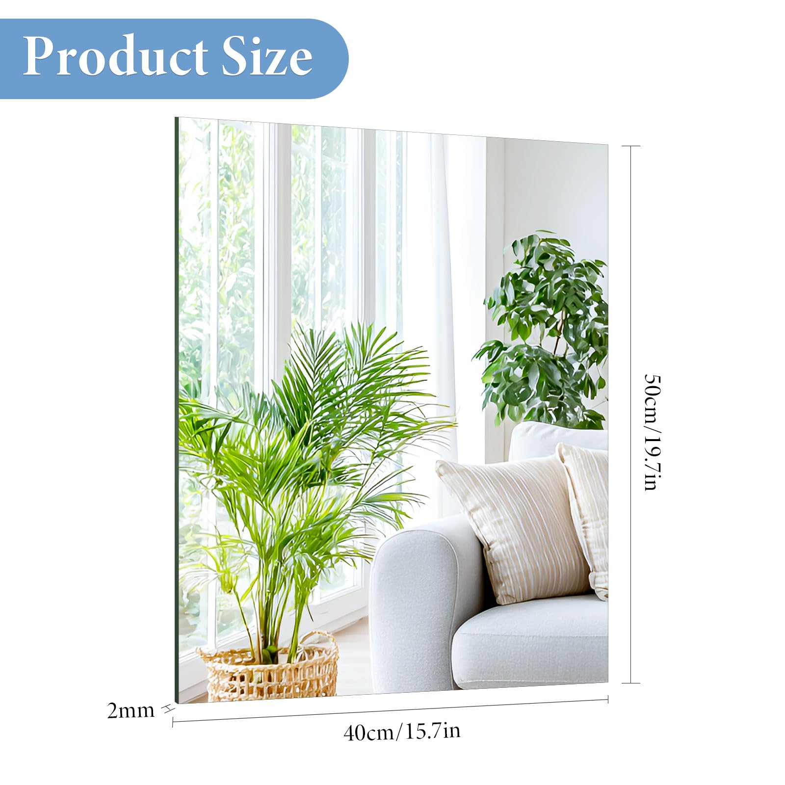 TSKDKIT Specchi Da Parete HD in Vetro Autoadesivi Con Specchio E Senza Cornice 50 X 40cm Grandi Piastrelle Adesive Per Camera Da Letto, Soggiorno, Corridoio