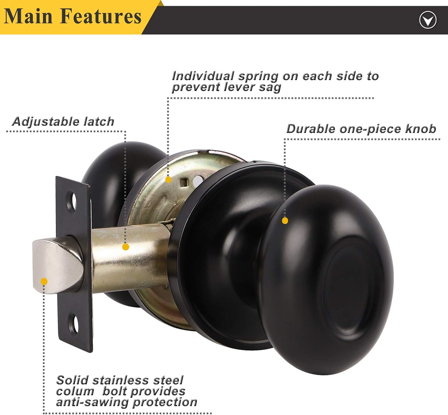 Probrico Passage Door Knobs Handles Interior Hall/Closet Keyless Egg Style Locksets, Oval Door Knob in Flat Black Finish 6 Pack