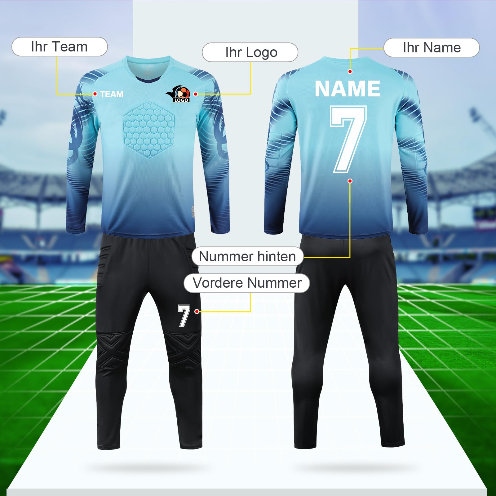 LAIFU Torwarttrikot Personalisieren für Erwachsene/Kinder Torwarttrikot Gepolstert mit Nummer Name Team