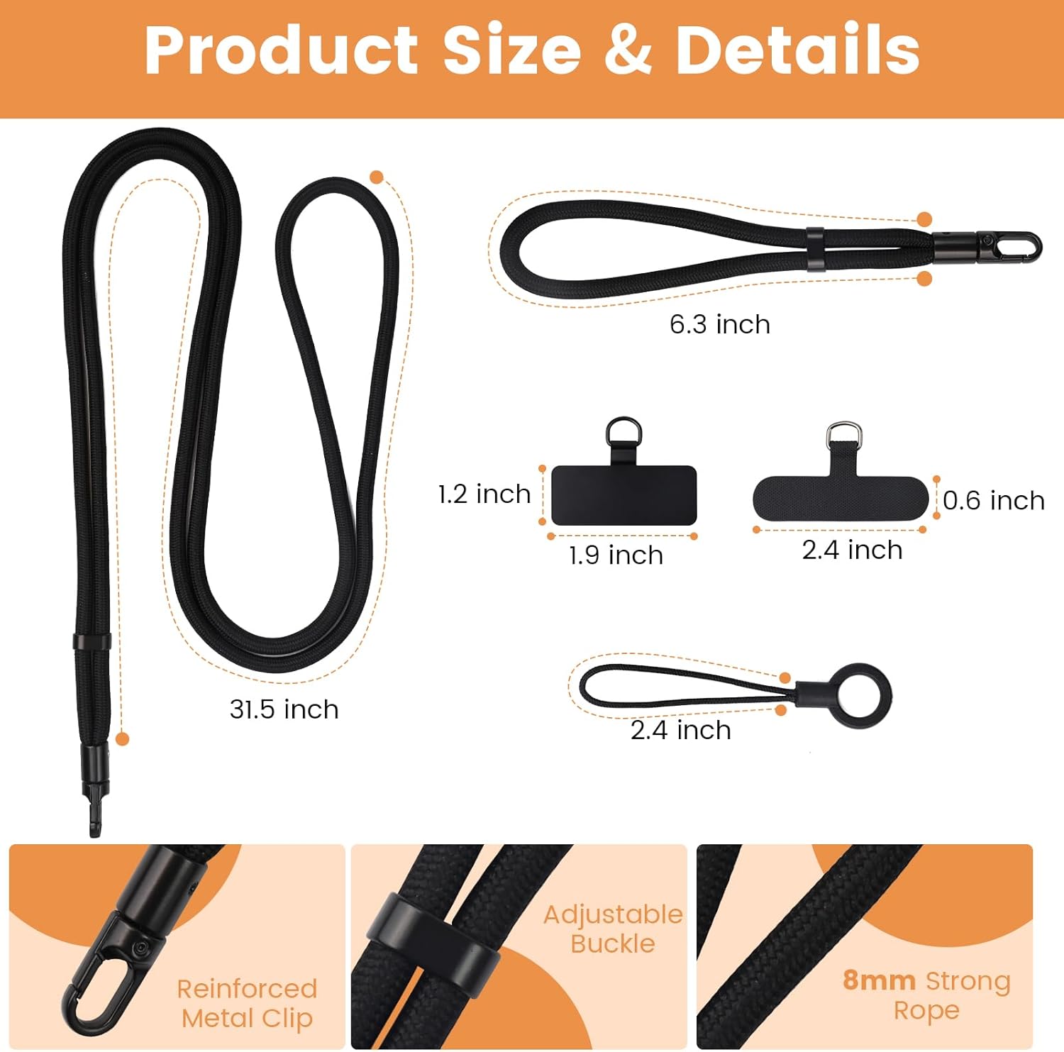 2 Pcs Cell Phone Lanyard - Adjustable Crossbody Lanyard and Wrist Strap, 4 Pcs Pads, Compatible with Most Smartphones - Image 7