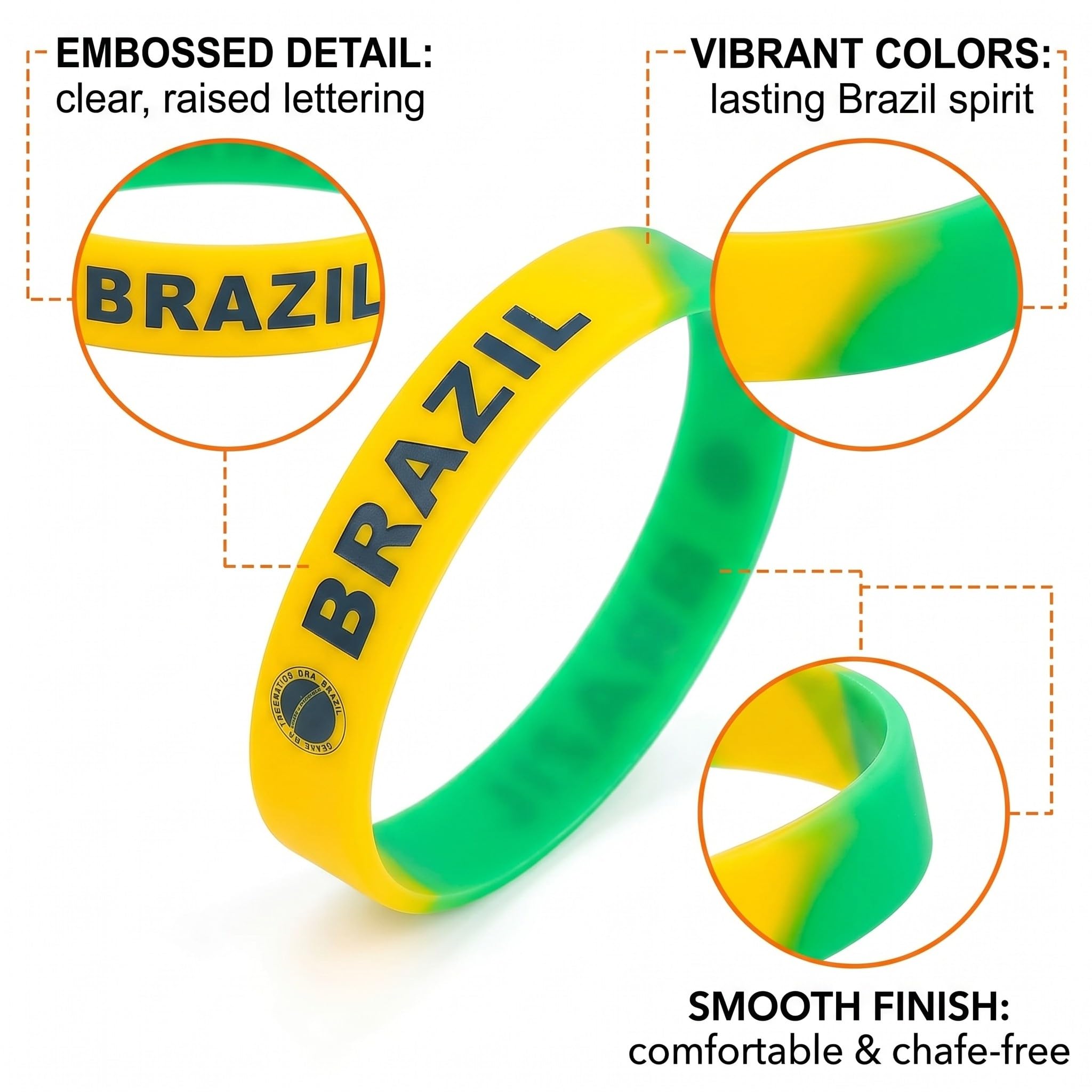 Lot de 6 Bracelets Silicone Drapeau Brésil | Accessoires Supporters Football | Fan Sportifestif | Unisexe Enfants Adultes | Anti-Transpiration Résistant