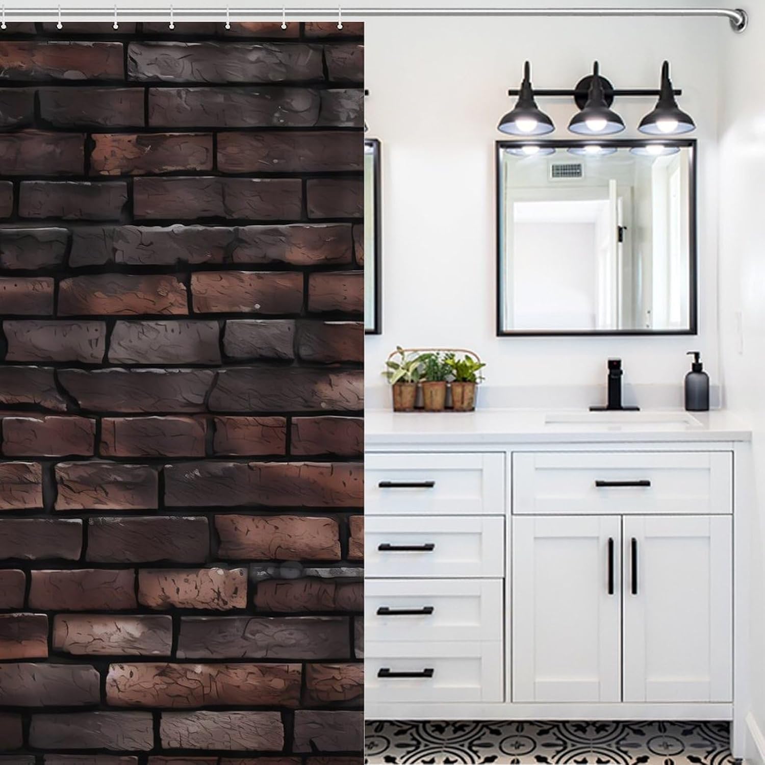 Dark Brick Wall Funny Shower Curtains Washable Bath Curtain Liner with Hooks for Bathroom Bath Tubs