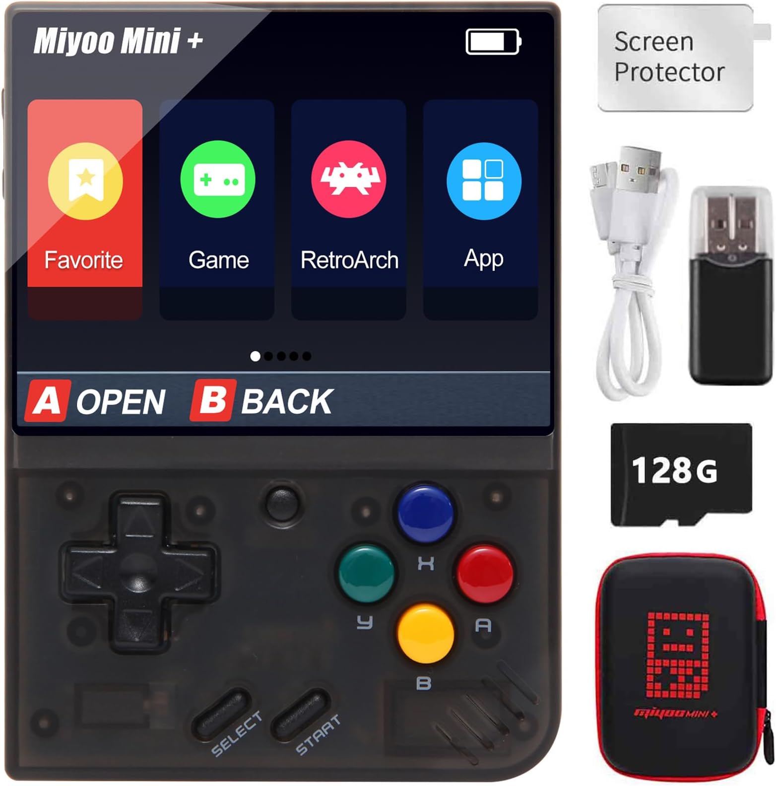 Miyoo Mini Plus Handheld Game Console with Hard Case, 3.5 Inch IPS Screen Retro Video Game Console, Built-in 128G TF Card 15000+ Games & 3000mAh Battery, Support WiFi