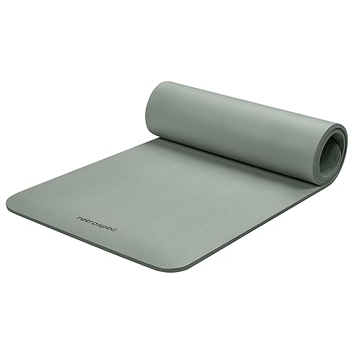 Retrospec Solana Yoga Mat 1/2" Thick w/Nylon Strap for Men & Women - Non Slip Excercise Mat for Yoga, Pilates, Stretching, Floor & Fitness Workouts - Sage - 1/2 Inch