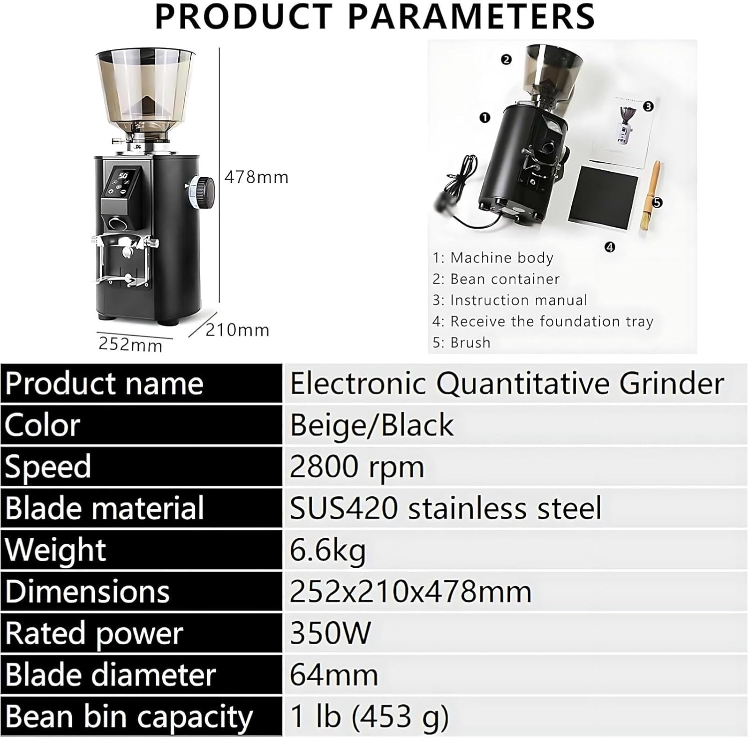 Electric Coffee Grinder, Commercial Coffee Flat Burr Grinder with 9 Precise Grind Setting for French Press, Drip Coffee and Espresso, for Perfectly Ground Coffee Black