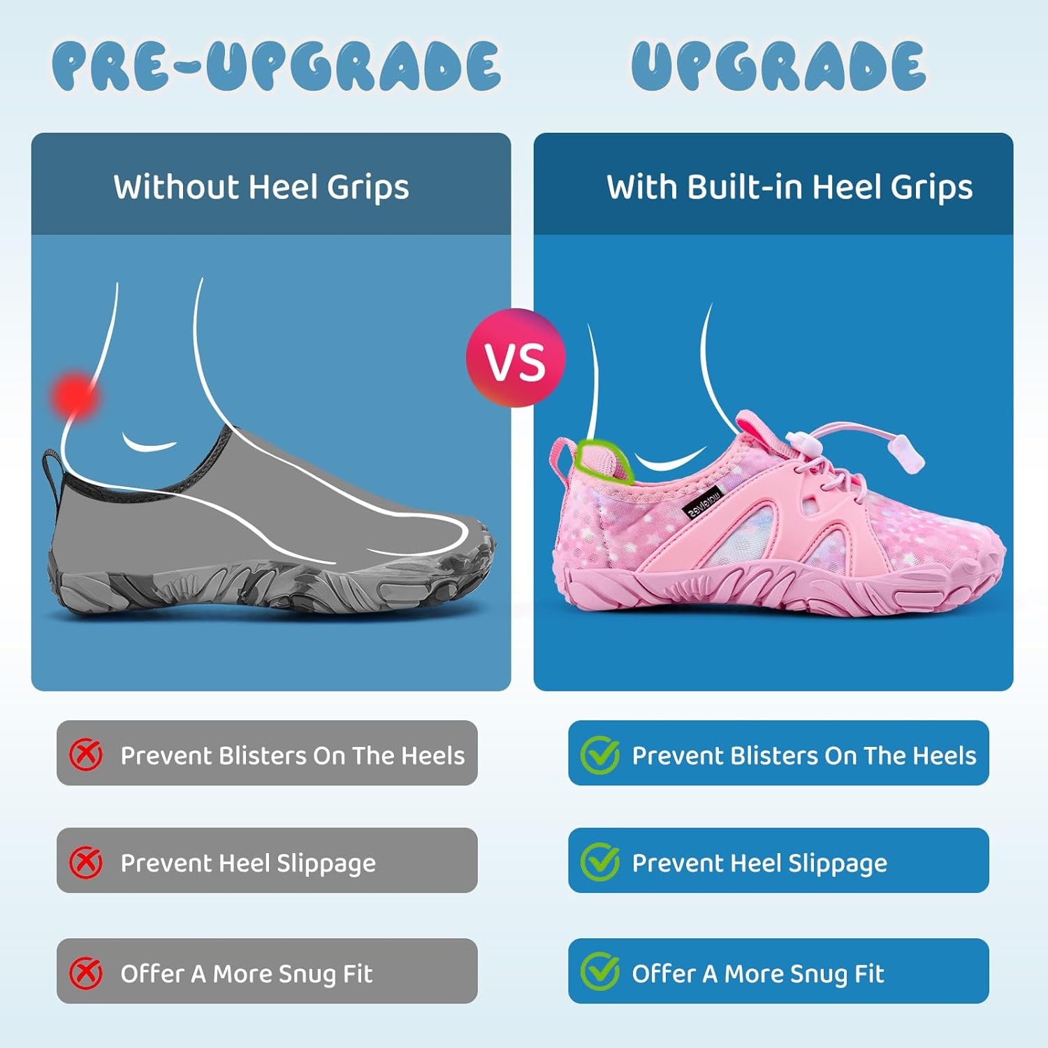 WateLves Toddler/Little/Big/Kid Water Shoes Wide Barefoot Aqua Athletic Sneakers Girls Boys Hiking Beach Swim Fast Dry Shoes Built-in Heel Grips