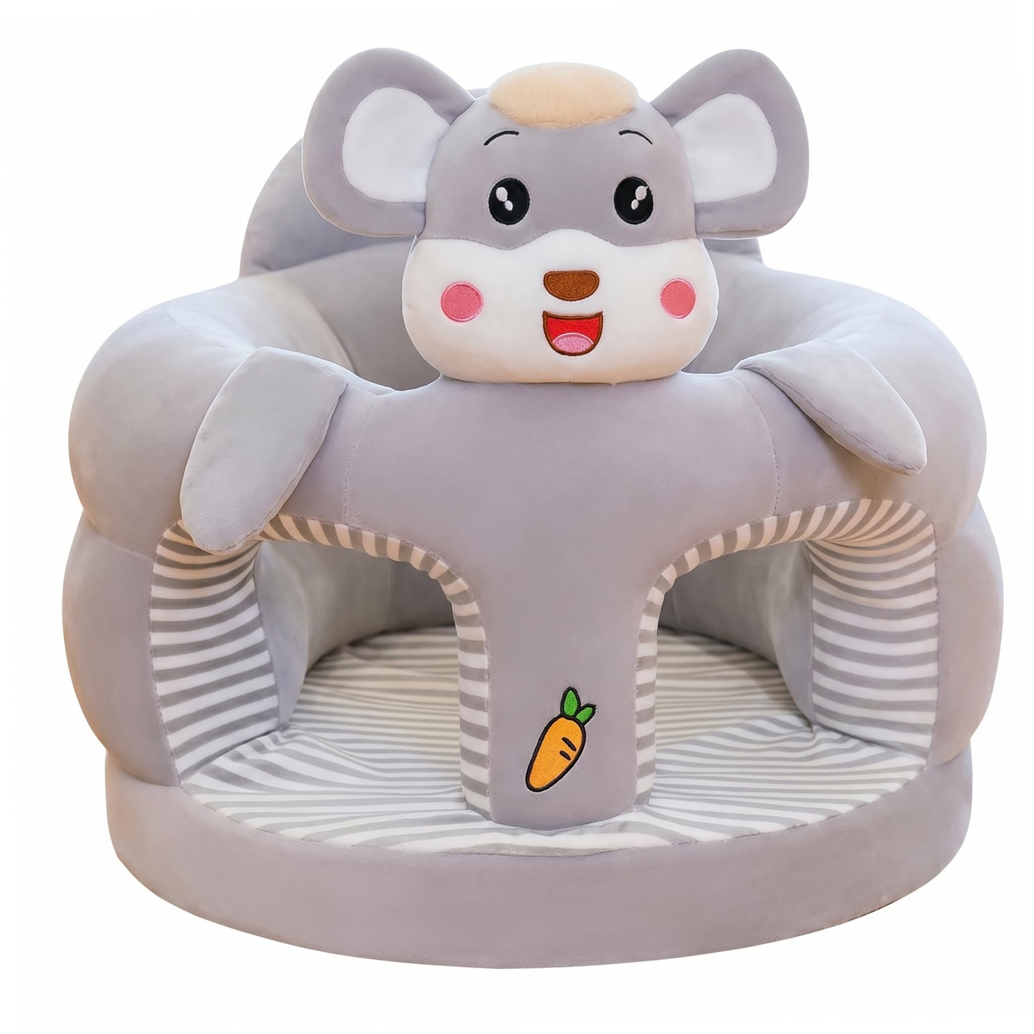 Tsawntd Baby Sit Up Chair, Cute Cartoon Plush Sit Me Up Floor Seat For Baby, Soft Skin-friendly Sitting Support, Gray