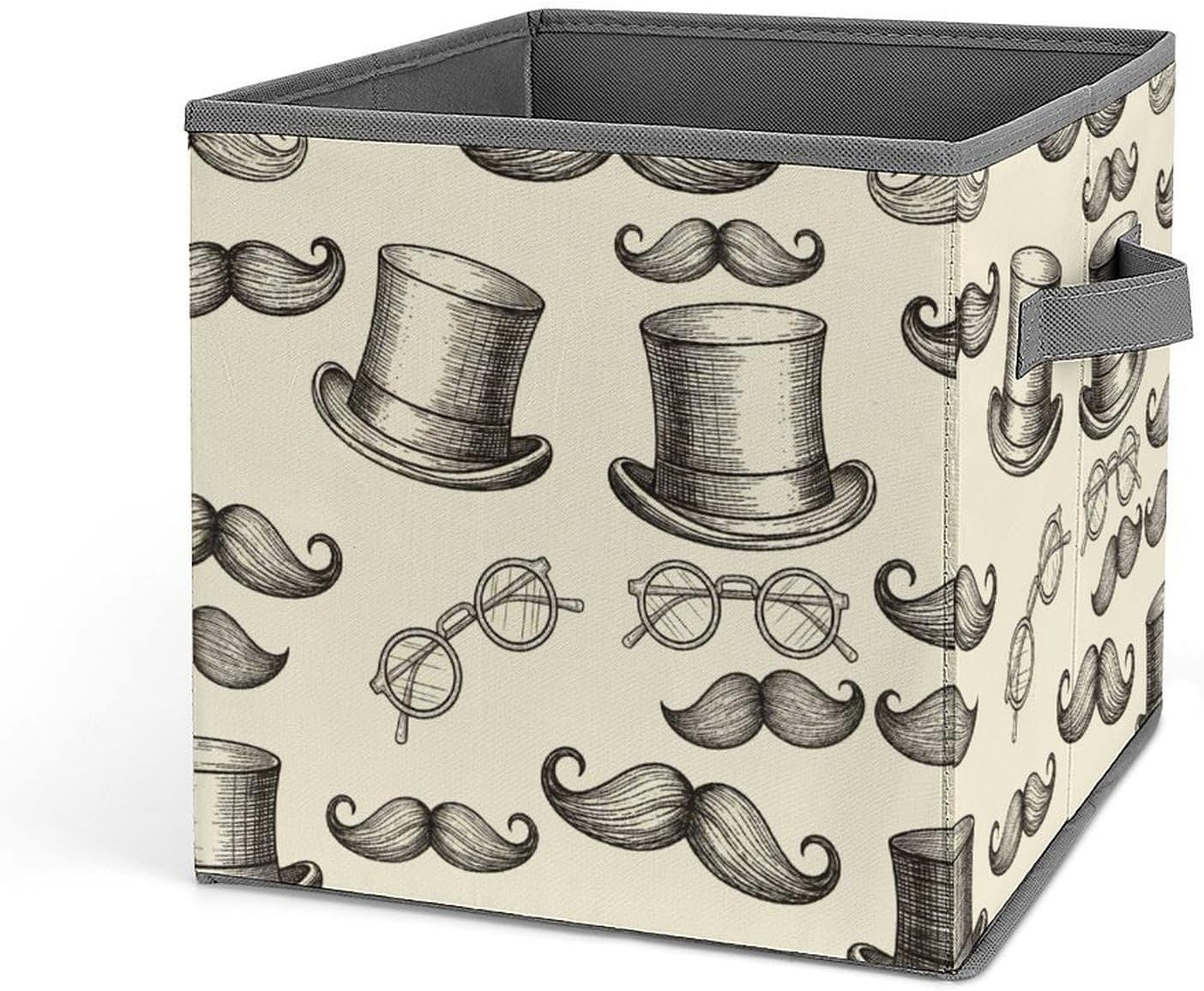 Vintage Mustaches Hat Glasses Foldable Storage Cubes Bins 11 Inch Storage Cube with Handles for Office Shelf Clothes Decor 1pcs