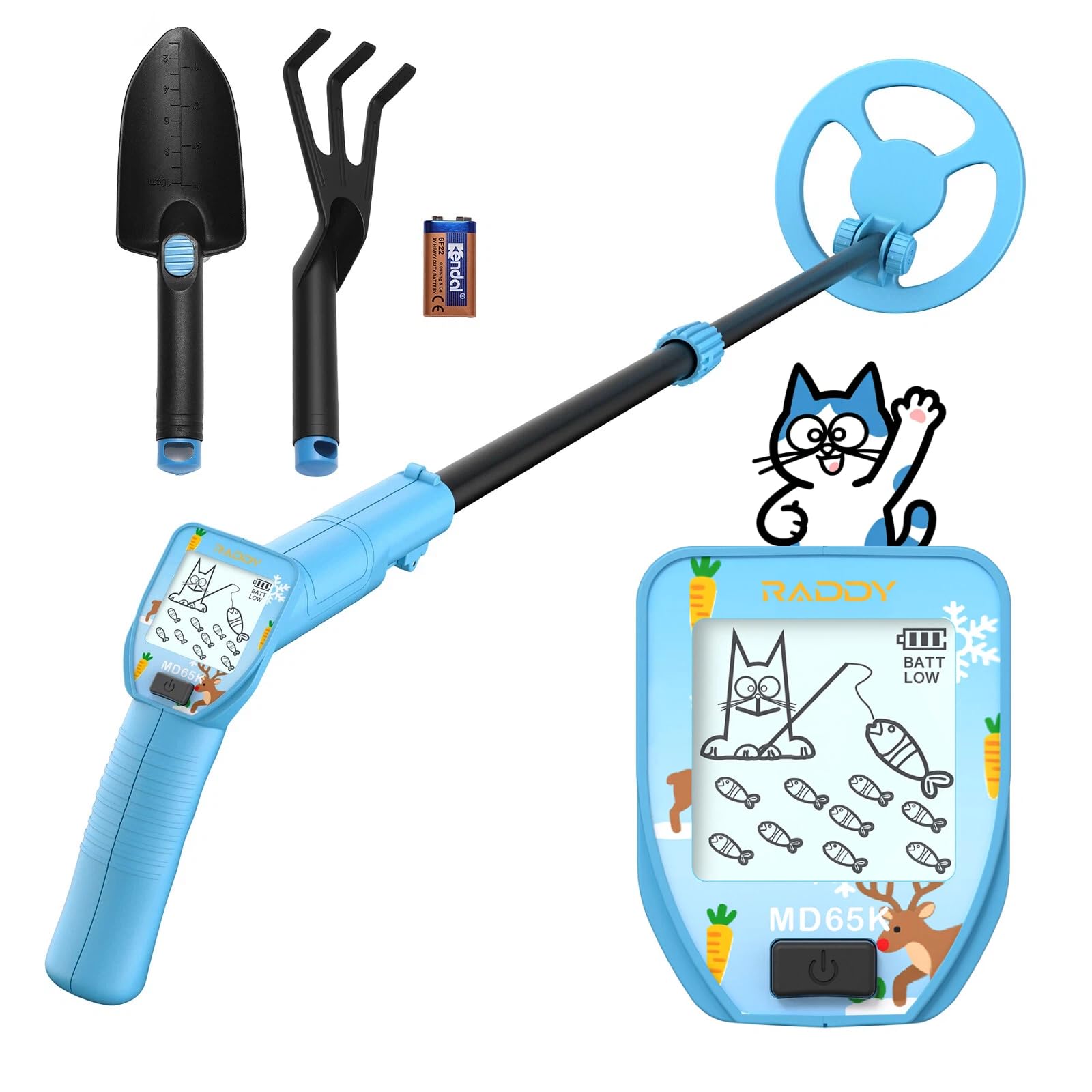 Raddy MD65K Wykrywacz Metali dla Dzieci. Regulowany, lekki, wodoodporny (IPX7) z cewką 16,5 cm. Posiada wyświetlacz LCD. Idealny prezent do poszukiwań skarbów dla chłopców i dziewczynek. niebieski