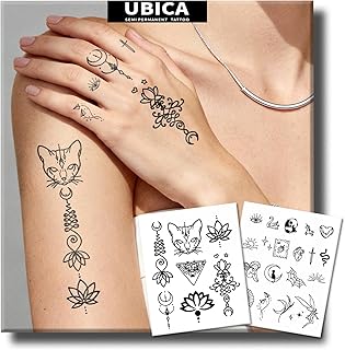 Semi Permanent Tattoos, 2 Sheets Realistic Tiny Cute Cat Panda Fairy Hea...