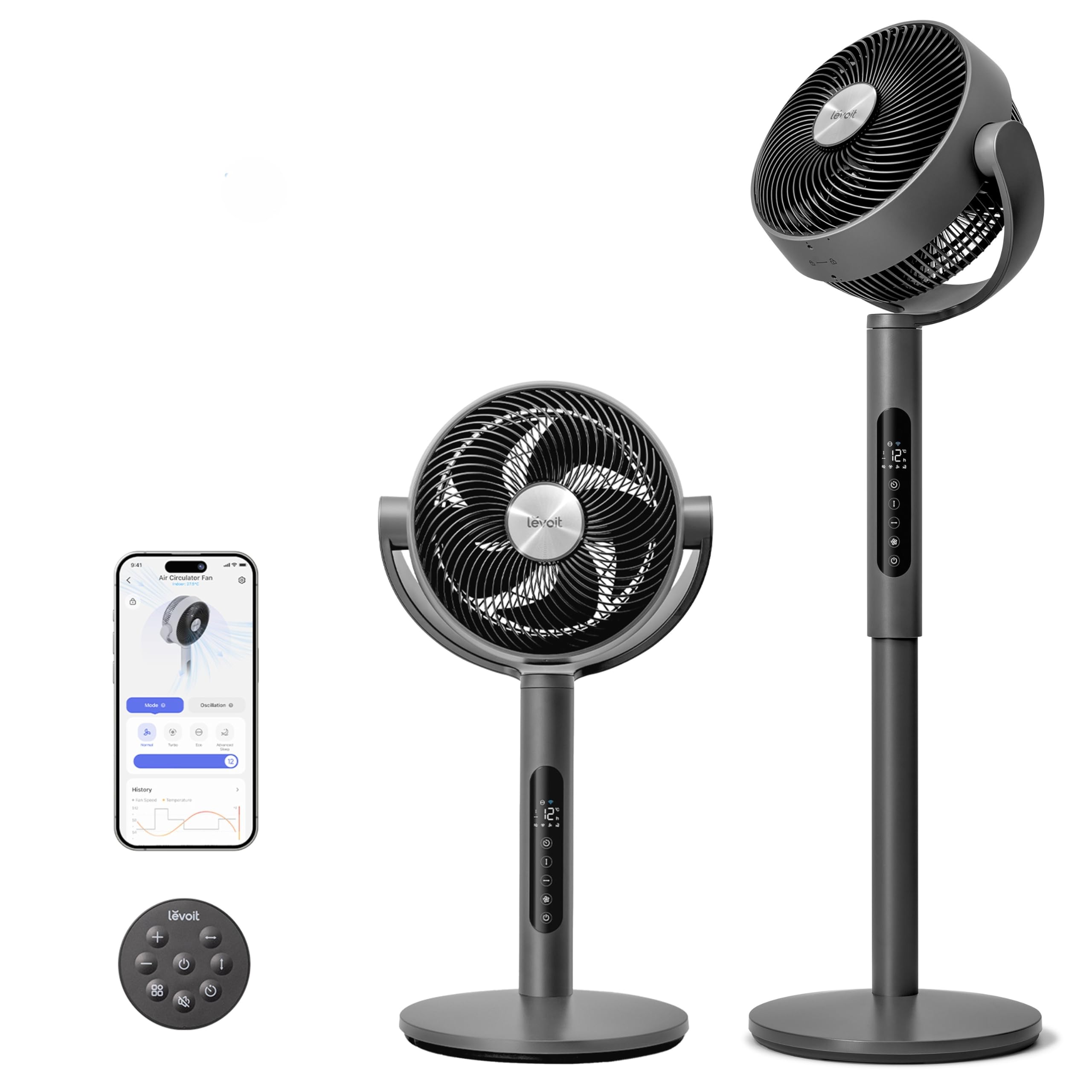Levoit Ventilador de Pie, Inteligente, 12 Velocidades, 20dB, LPF-R432S