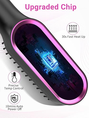 Miniatura 9 de Cepillo alisador de cabello con rejillas de ventilación, peine alisador de aire caliente todo en 1 para mujeres negras, doble voltaje, apagado Negro