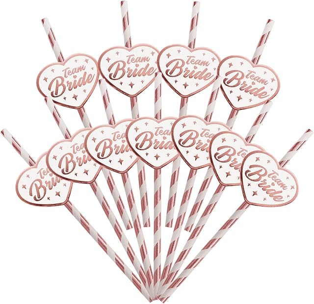 HOWAF 24 Hen Party Straws Team Bride Straws, Rose Gold Hen Party Paper Straws Team Bride Drinking Straws Bridal Shower Paper Straws Hen Do Accessories for Wedding Bachelorette Hen Party Accessories