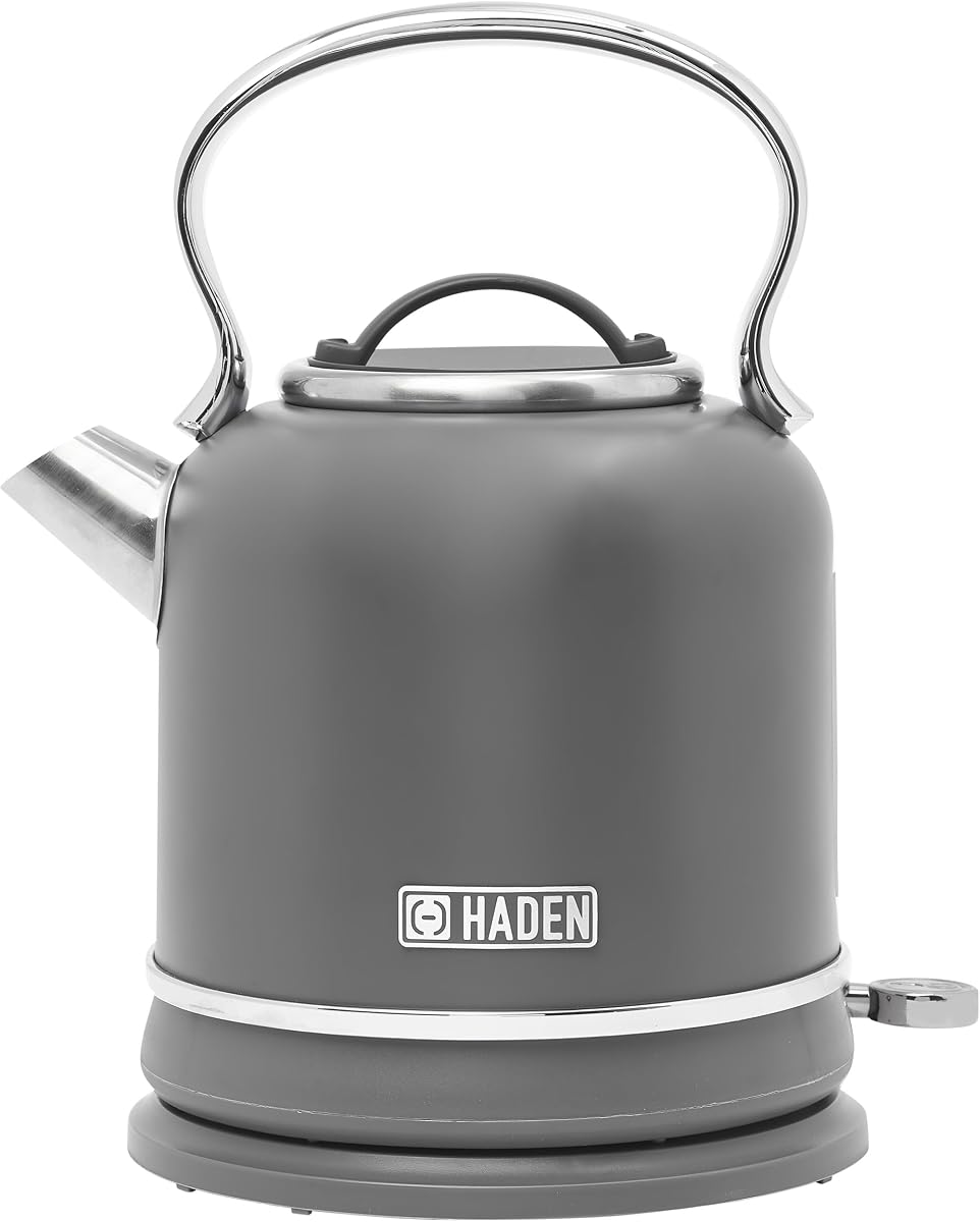 Haden Chelsea 1.7-Liter Stainless Steel Electric Kettle, Hot Water Kettle with 360-Degree Base and Auto Shutoff, Grey & Chrome