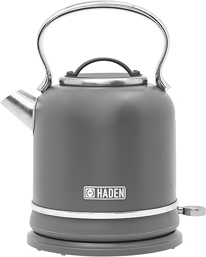 Haden Chelsea - Hervidor eléctrico de acero inoxidable de 1.7 litros, hervidor de agua caliente con base de 360 grados y apagado automático, gris y