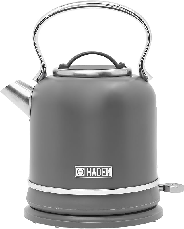 Haden Chelsea 1.7-Liter Stainless Steel Electric Kettle, Hot Water Kettle with 360-Degree Base and Auto Shutoff, Grey & Chrome