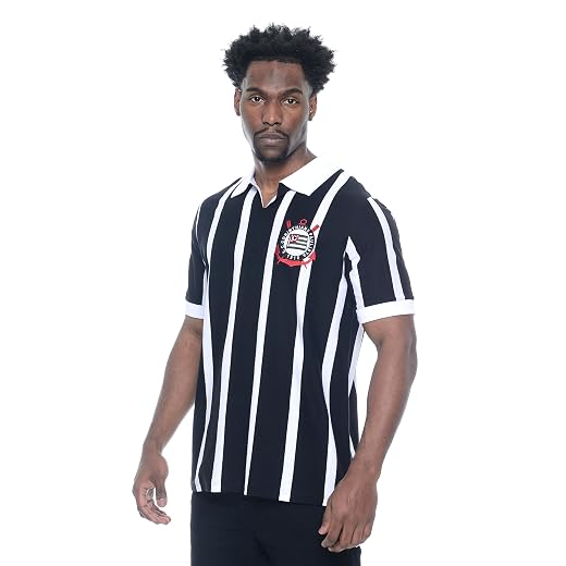 Camiseta Corinthians Coimbra, centenário, bordada, gola e punho contraste, M