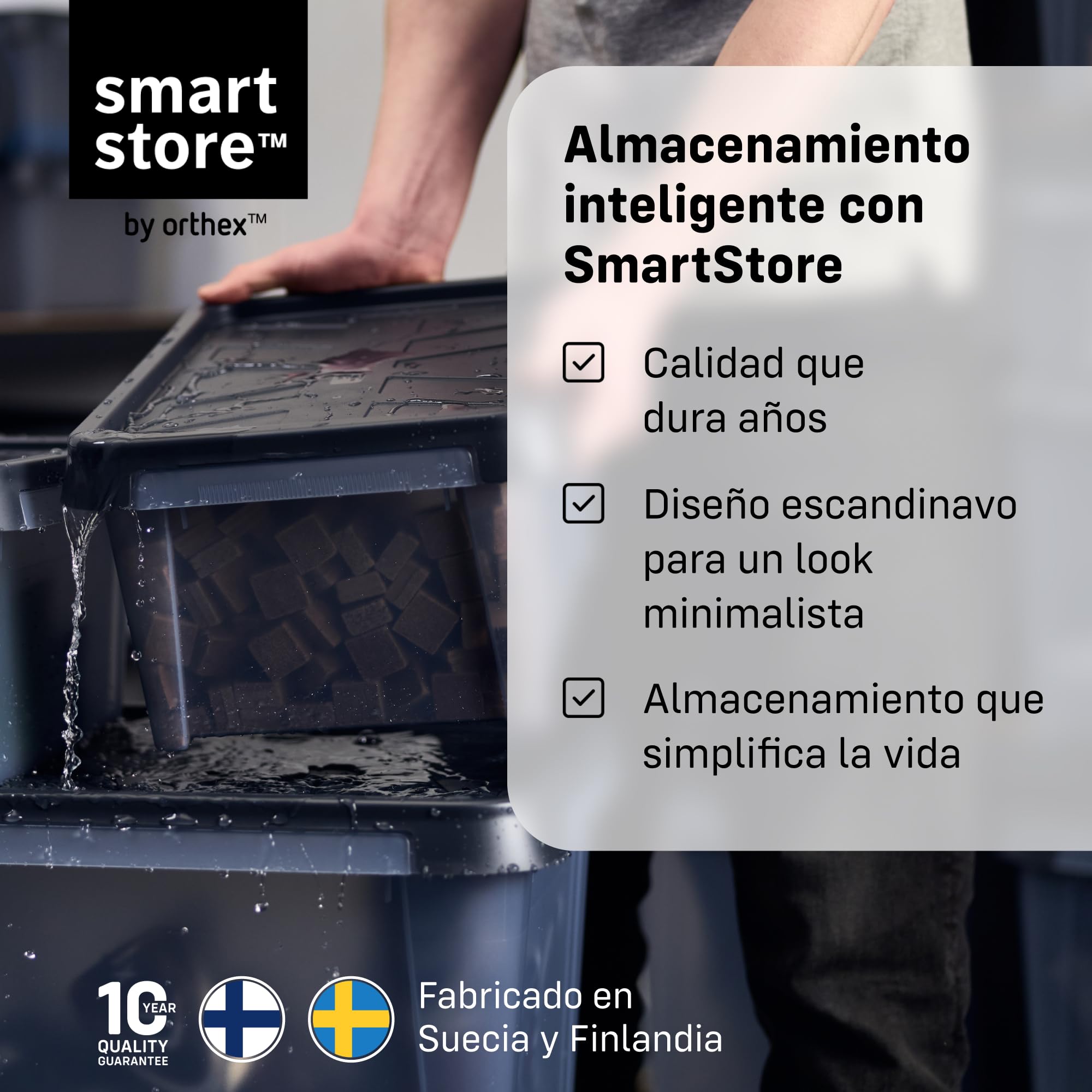 SmartStore Caja Almacenaje con Tapa 55 L I Pack 4 Cajas Apilables I 60 x 40 x 35 cm I Impermeable, Antipolvo I Garaje, Trastero, Sótano I Apta Alimentos I Made in Sweden 10 Años