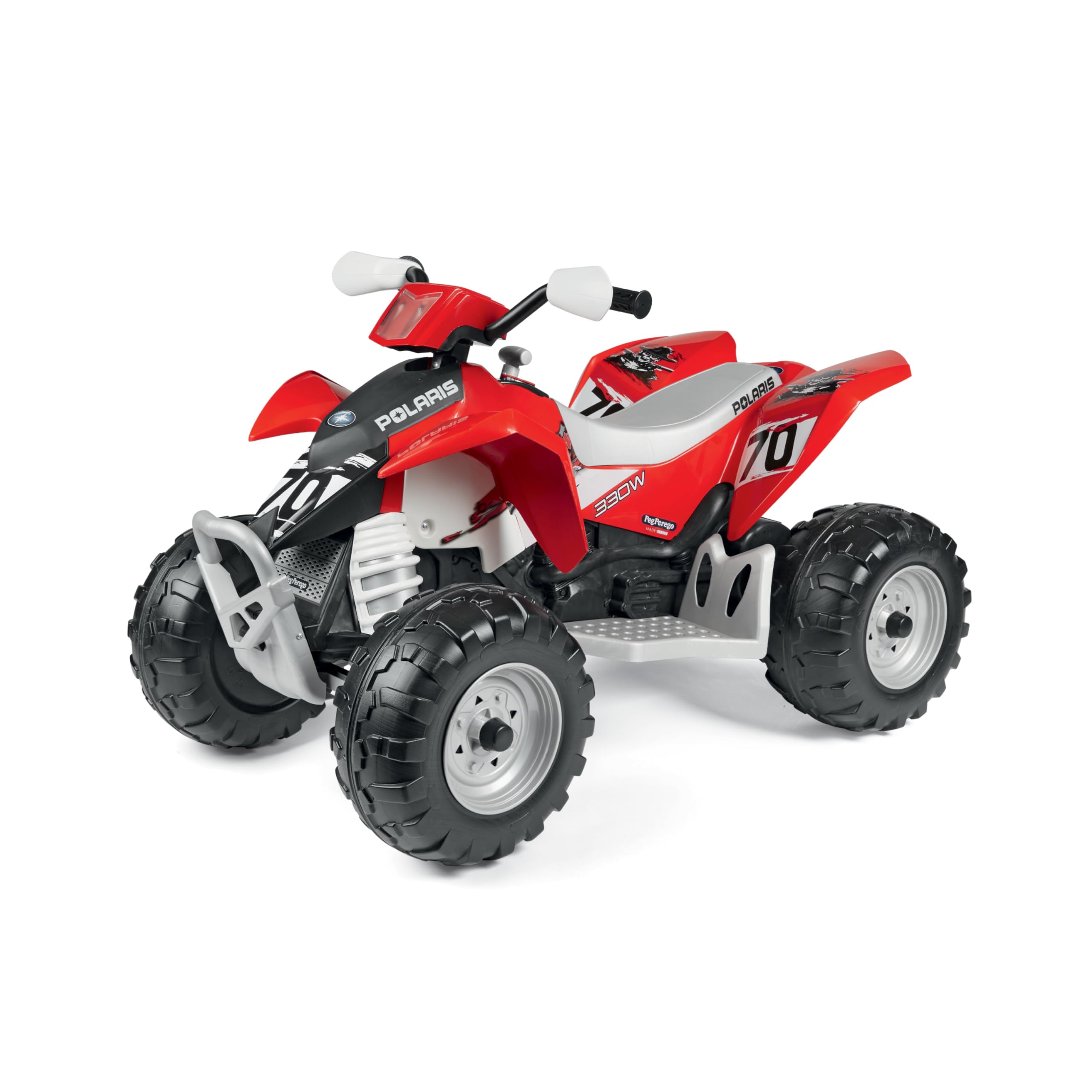 PEG Polaris Outlaw 330 W Quad eléctrico para niños a partir de 3 años, vehículo eléctrico con batería recargable de 12 V, tablero multifunción, música, luces y sonidos