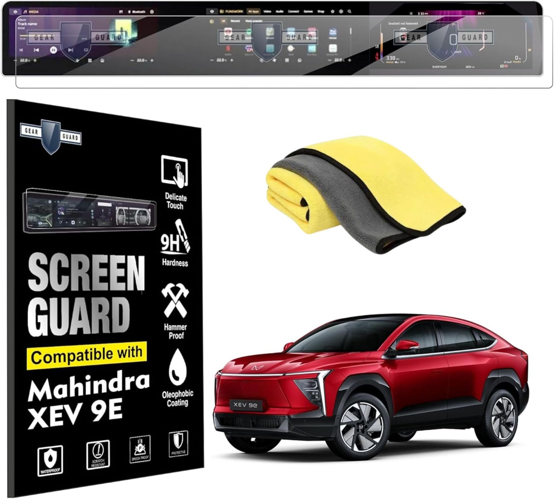 Gear Guard Screen Protector For Mahindra XEV 9E Full Screen Infotainment System Protection Film with Microfiber Cloth - Clear