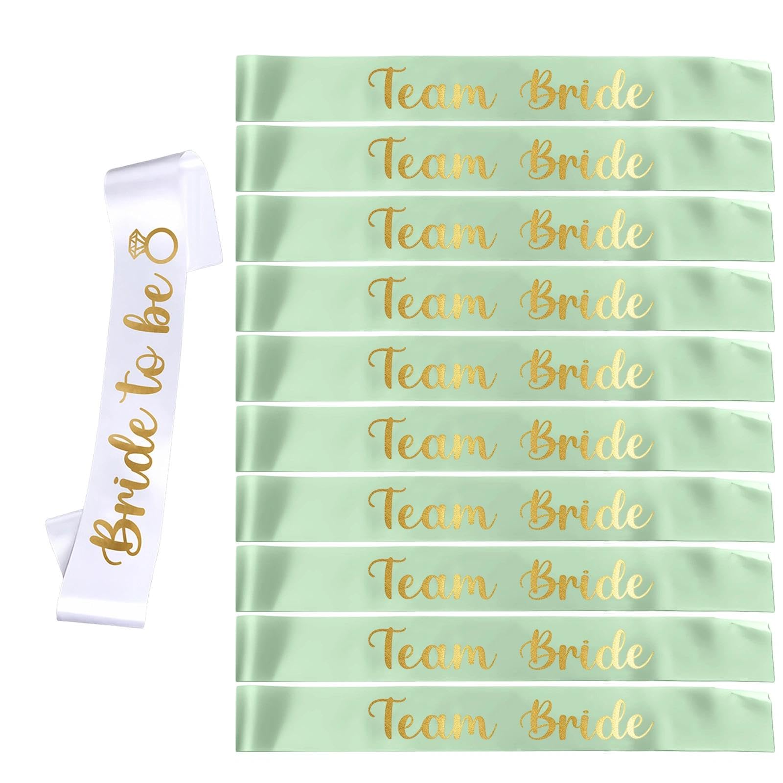 Hen Party Accessories, Include Bride to Be Sash, Team Bride Sashes,Tattoos,Tiara & Veil on Hen Do Party,Wristbands & Badge for Wedding and Hen Party (Green 11pcs Sashes)