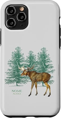 Funda de recuerdo para iPhone 11 Pro Nome Alaska Moose Lovers Trees de aspecto vintage