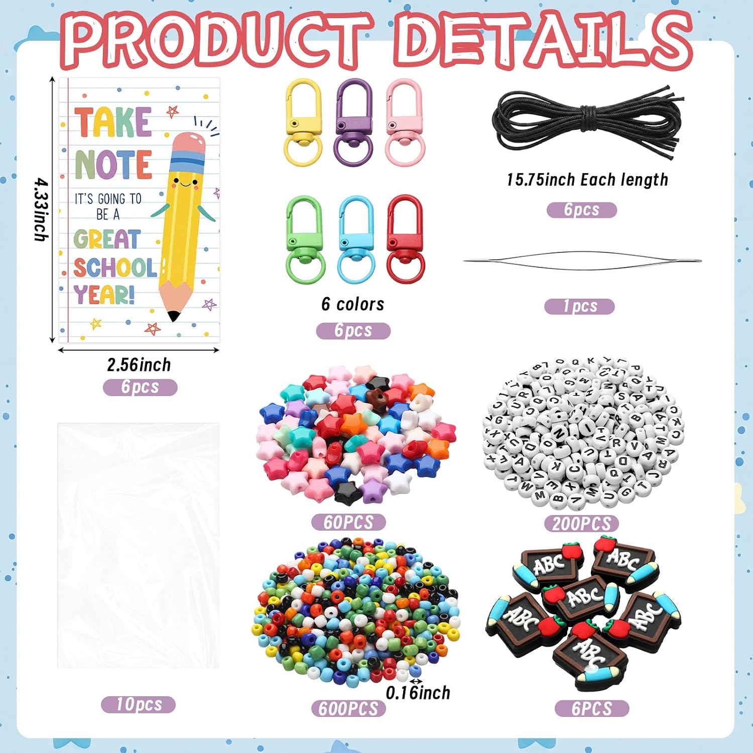 Suncalla 885pcs 6 Set DIY Back to School Keychain Making Kit, Gifts