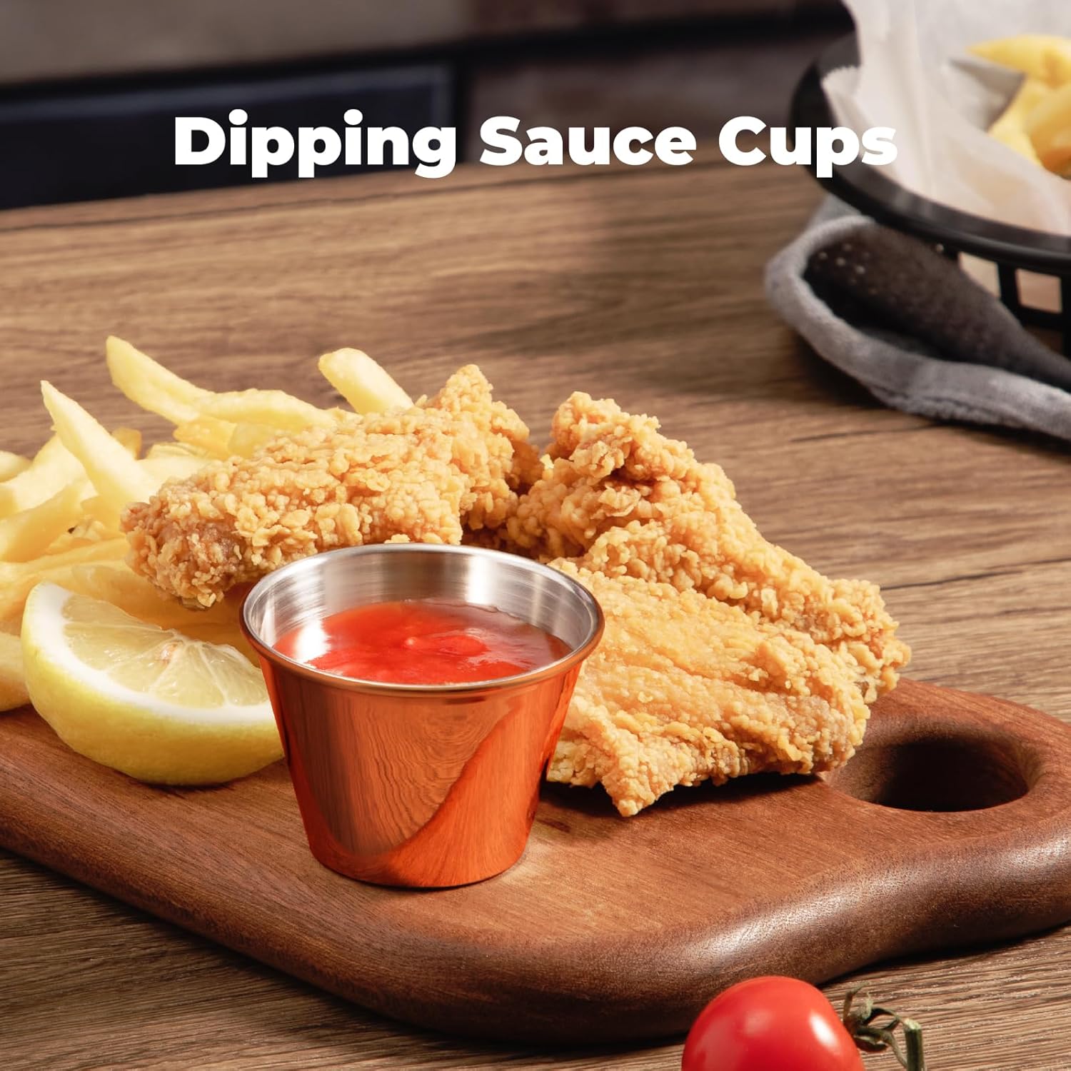 Fit Meal Prep [24 Pack 2.5 oz Stainless Steel Sauce Cups - Copper Plated Individual Round Condiments Ramekins, Commercial Grade Safe/Portion Dipping Sauce Kitchen Set