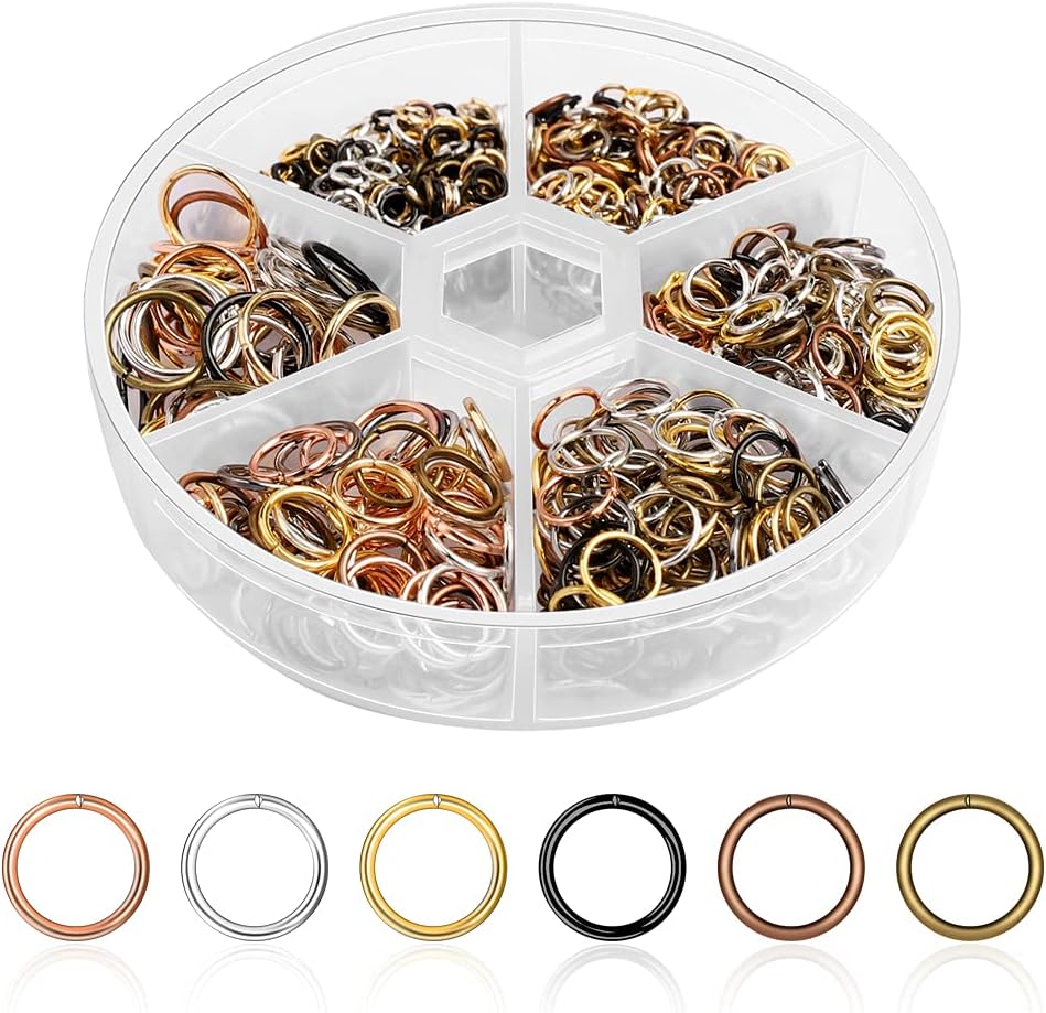 970 PCS Open Jump Rings, 6 Mixing Colors Stainless Steel Open Rings Mixed Size Round Ring Connectors with Plastic Box Can Be Used for Jewelry Making Accessory,4/5/6/7/8/10mm