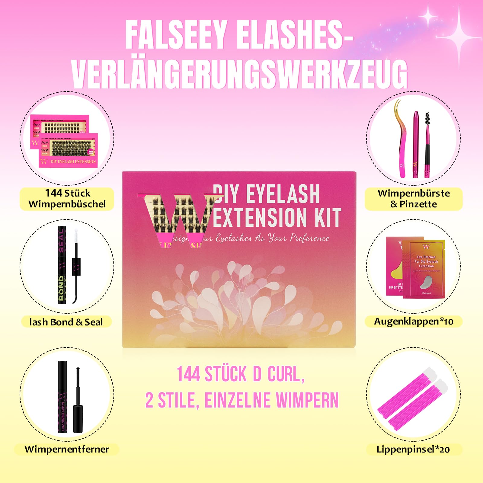 Wimpern Extensions Set Wispy Lash Extension Set 144 Stück Wimpernverlängerung Set 10-16mm D-Wimperncluster(2Style, Babe&Baby KIT)