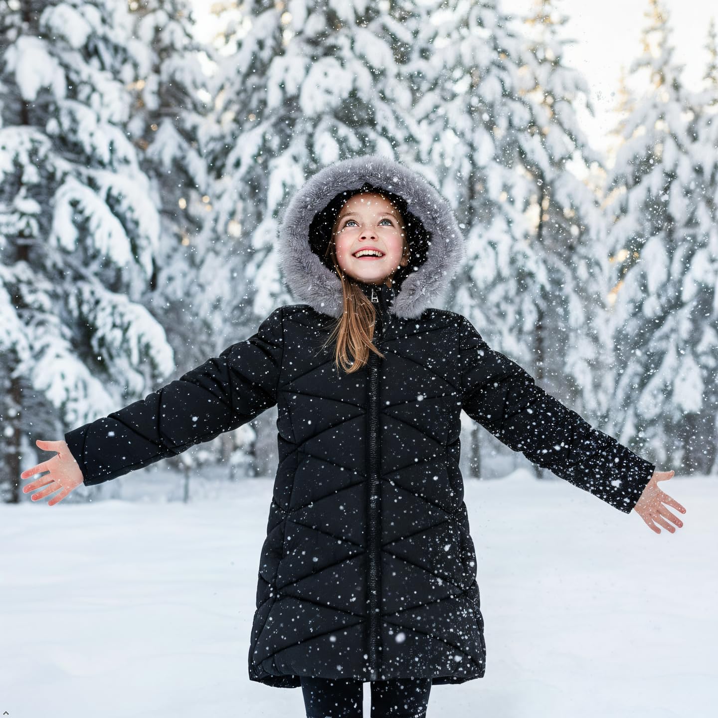 Sunny Sprout Manteau d'hiver avec capuche pour filles - Veste matelassée épaisse pour enfants avec doublure en polaire et manches coupe-vent