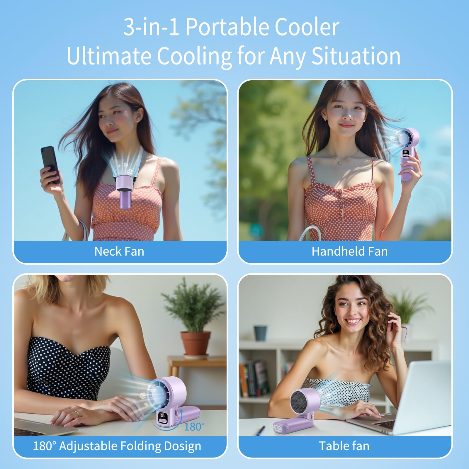 Portable Handheld Fan, 3 in 1 High-Speed Turbo Mini Fans, 3600mAh Rechargeable Personal Fan with LED Display,90°Foldable Small Pocket Fans for Travel/Commute/Outdoor, Gifts for Women Man 5