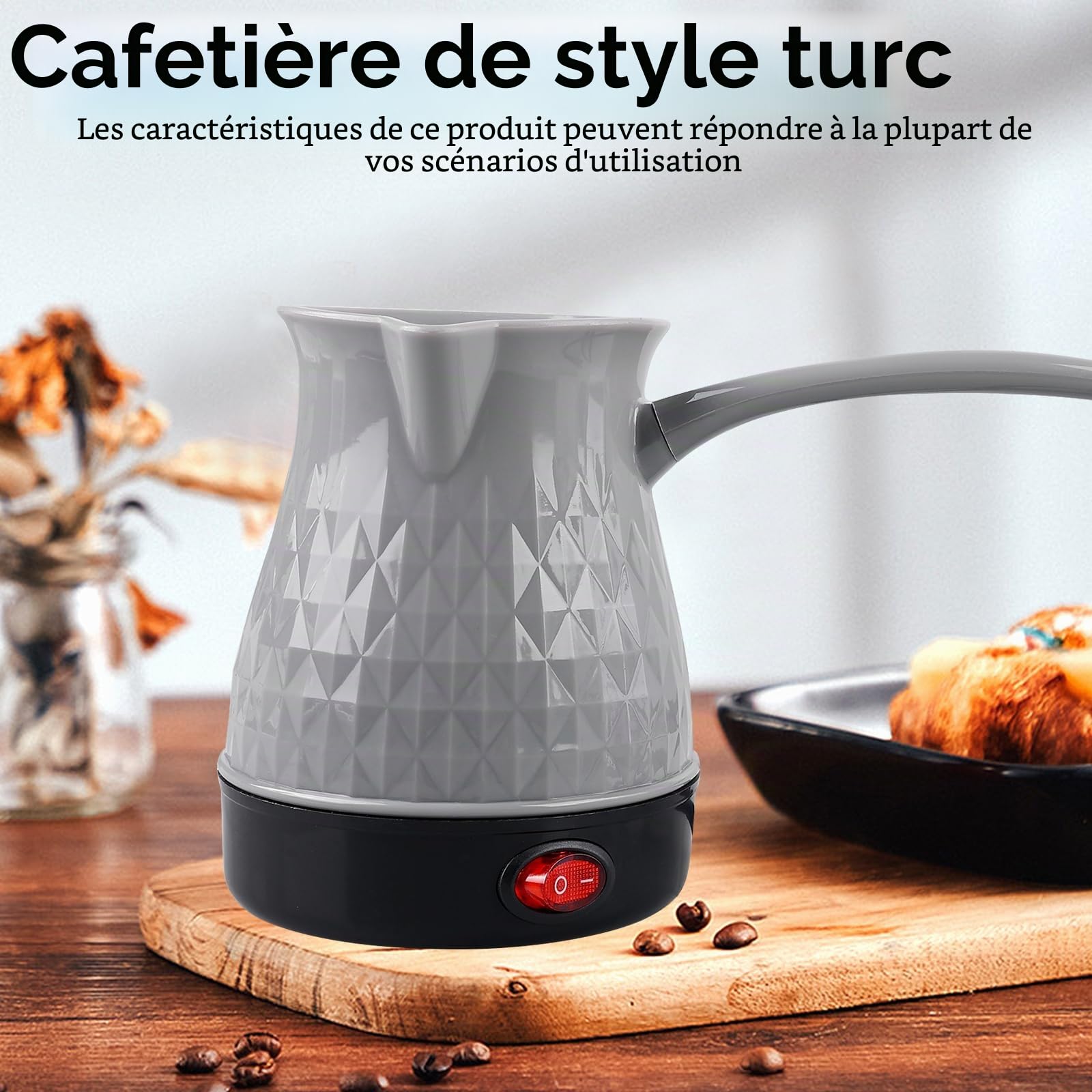 BORDEAG Cafetière électrique turque - 500 ml - Cafetière turque électrique - 220 V - Pour induction, maison, bureau, voyage (B)