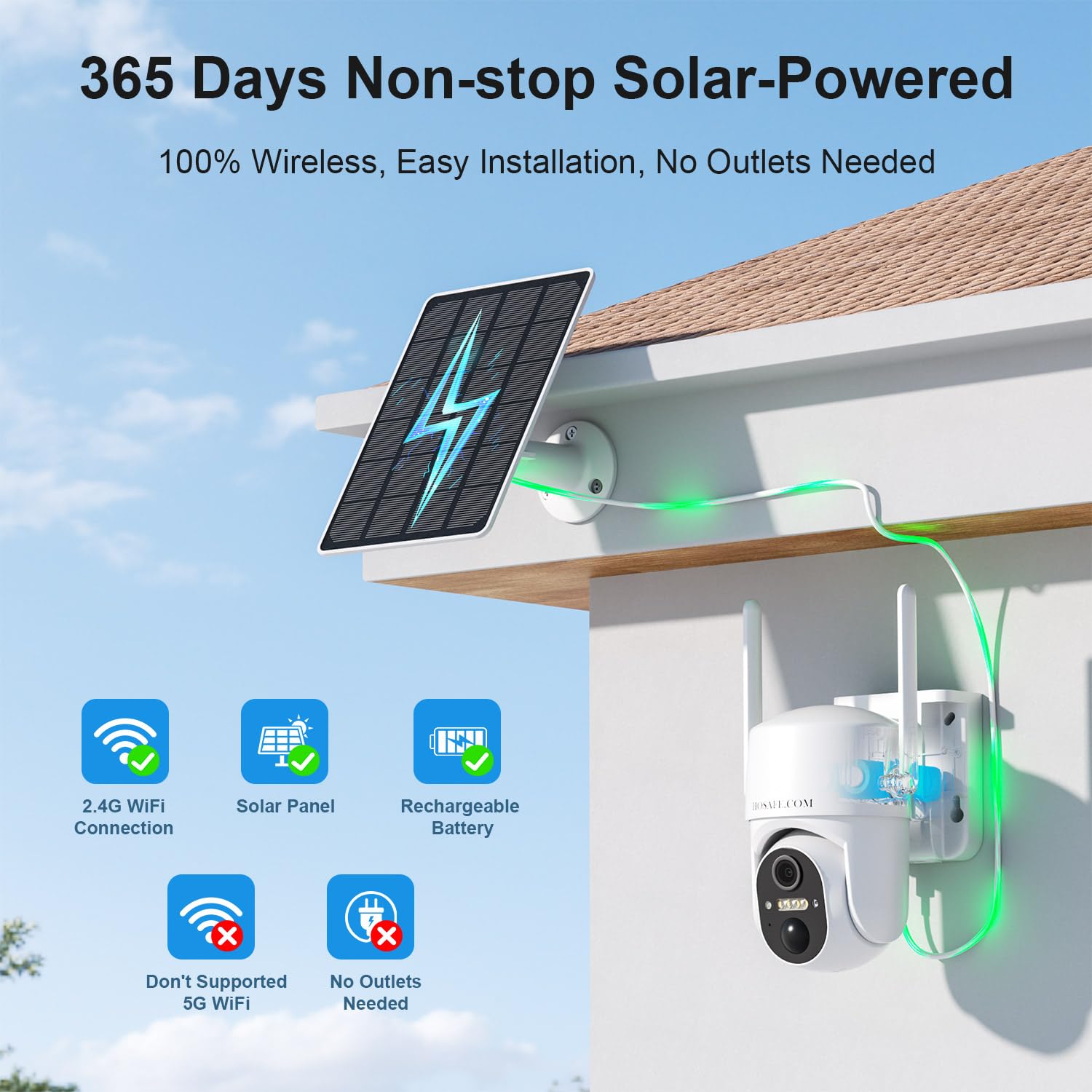 Kamery do domowego bezpieczeństwa na zewnątrz, bezprzewodowa kamera zewnętrzna WiFi, bezprzewodowe kamery bezpieczeństwa solarnego na zewnątrz, 360 PTZ, czujnik PIR, 2K HD, wodoodporność IP66