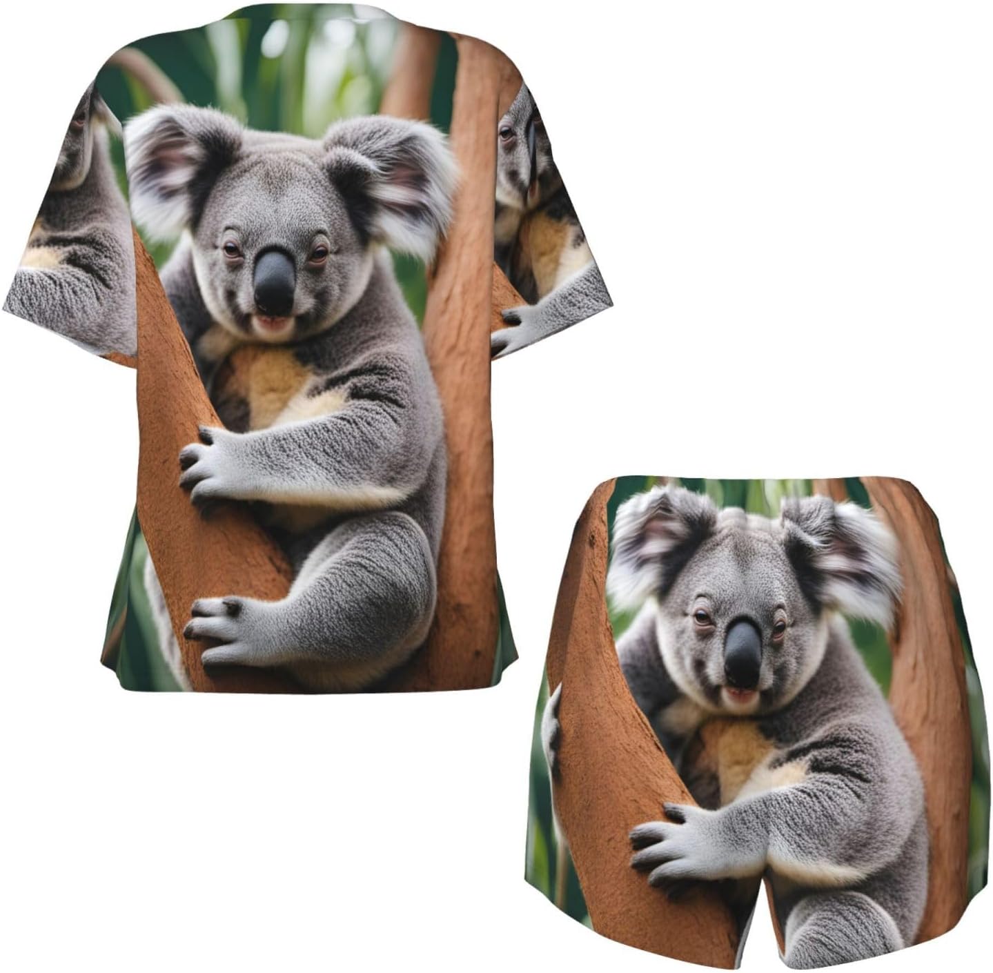 Women'S Hugging Tree Koala Print Pajamas Set,Womens Pj Sets For Summer,Loungewear Sets With Cooling Fabric