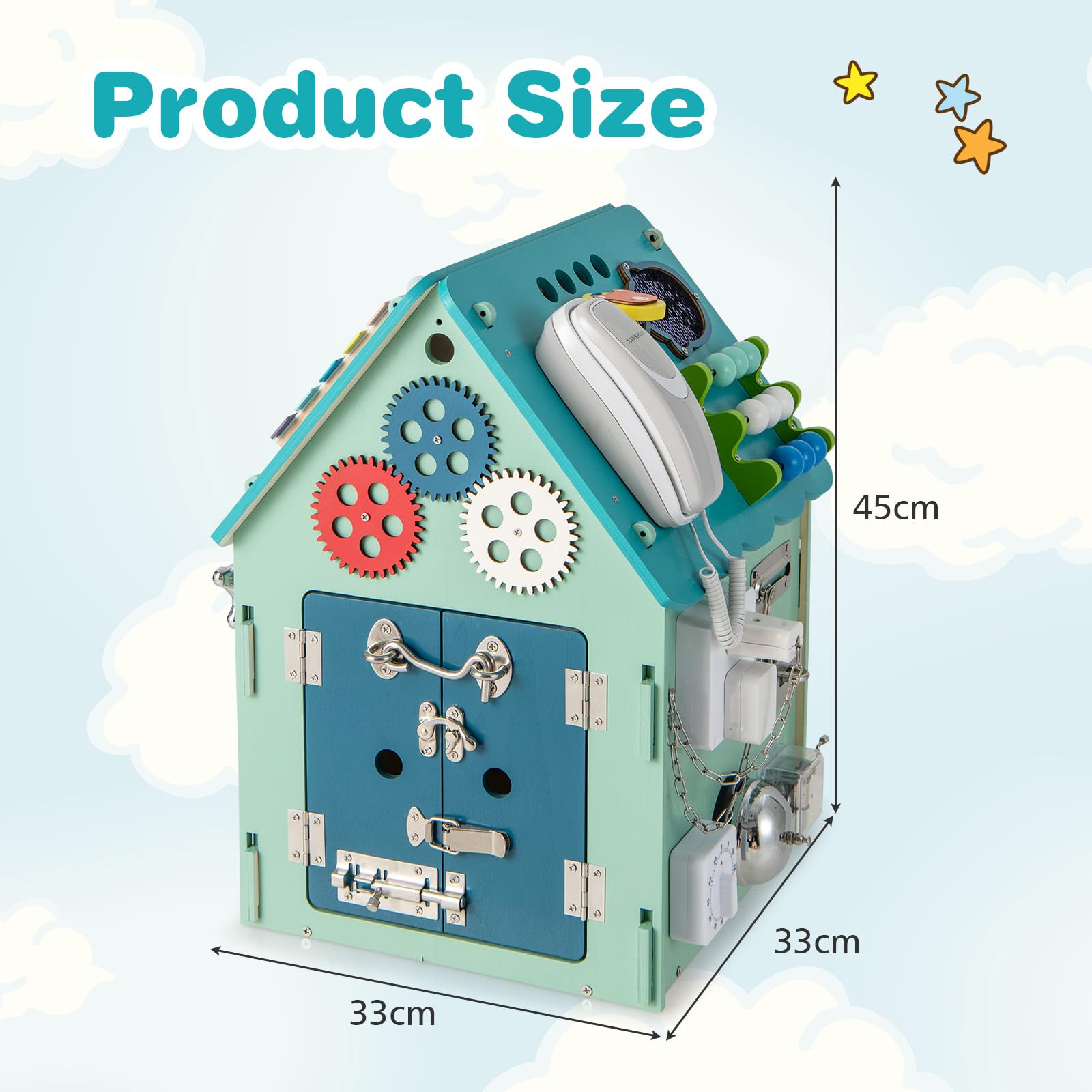 RELAX4LIFE Giochi Montessori Busy House in Legno, Casetta di attività Occupato Montessori per Bambini, Giocattolo Sensoriale e Educativo per 1/2/3/4/5 Anni(Blu)