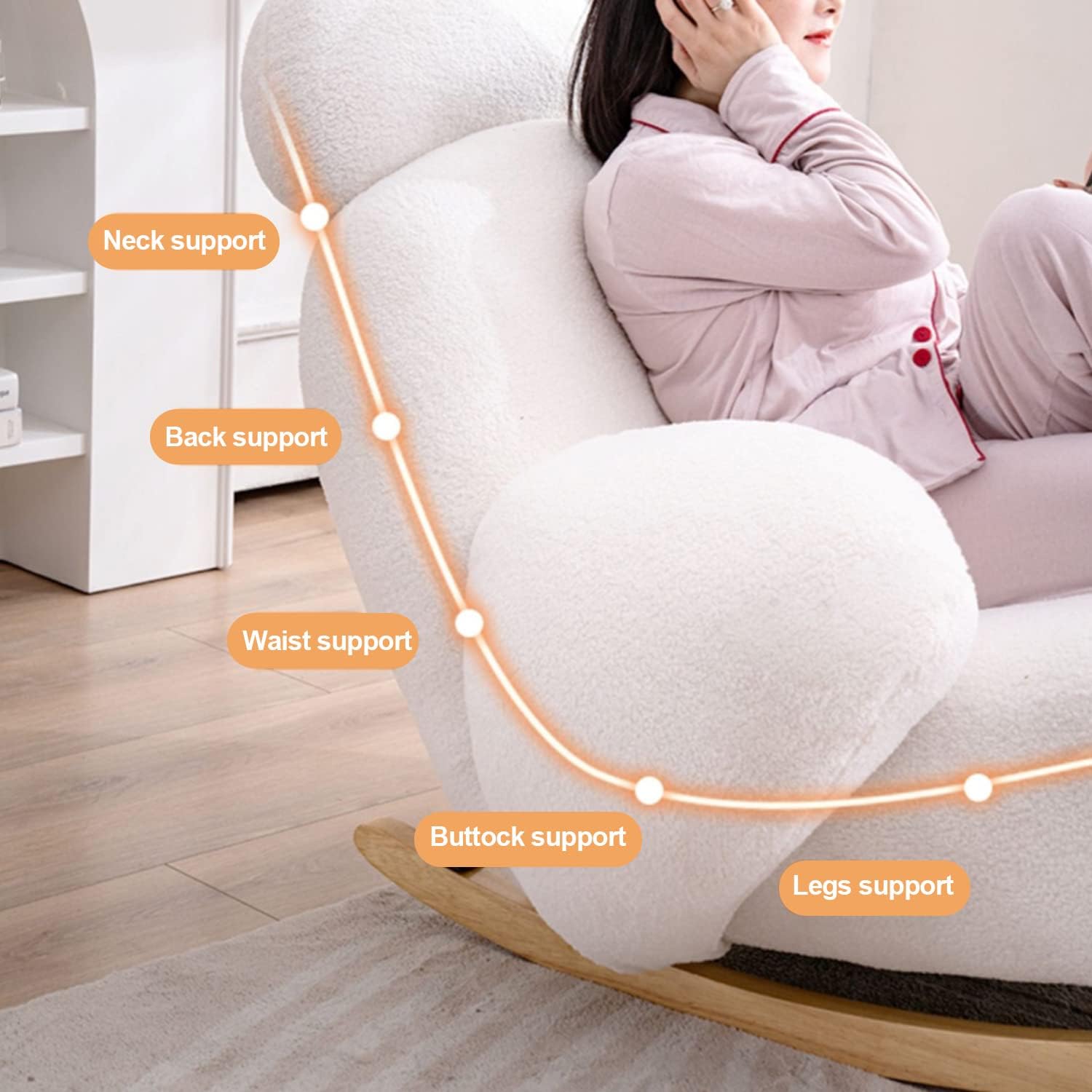 EDEN LIFE Rocking Chair Comfy Glider Chair for Nursery with Footrest High Backrest Accent Arm Chair for Adults White Lamb Wool Lazy Boy Side Chair for Living Room, Bedroom, Balcony (Glider)