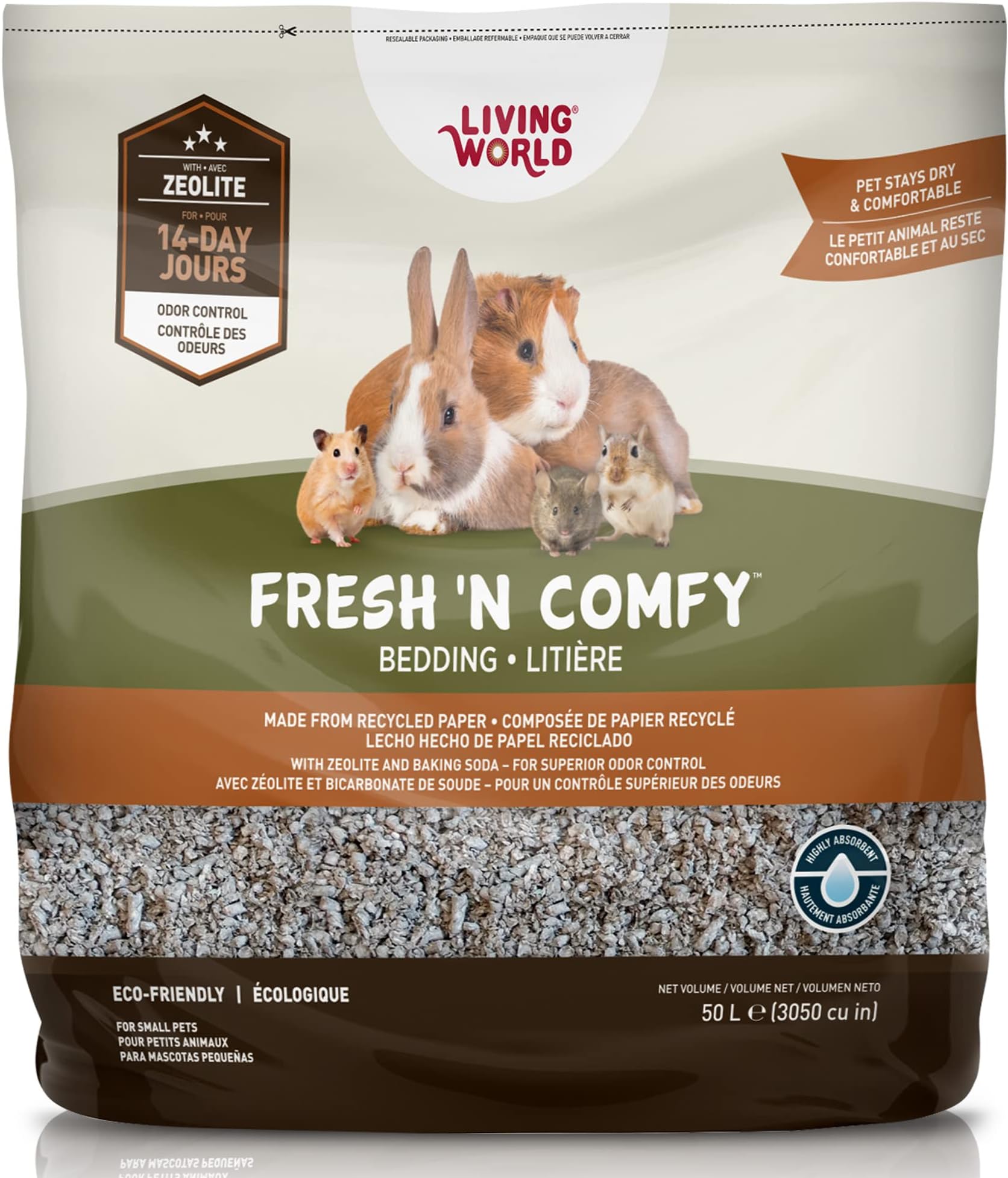 Living World Fresh ‘N Comfy Bedding & Nesting Material for Small Animals, Tan, 3050 Cubic Inches