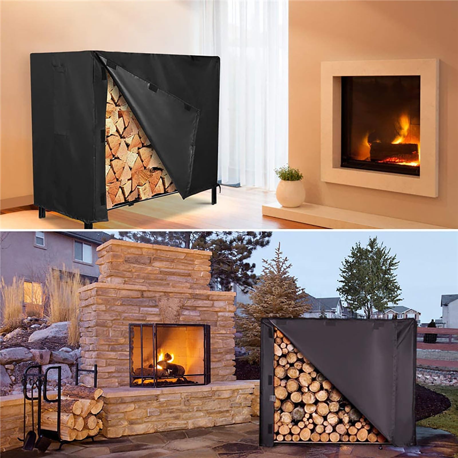 Portalegna da ardere da esterno resistente con copertura impermeabile, antiruggine, in legno ventilato, per patio, cortile, balcone, può contenere fino a 226,8 kg