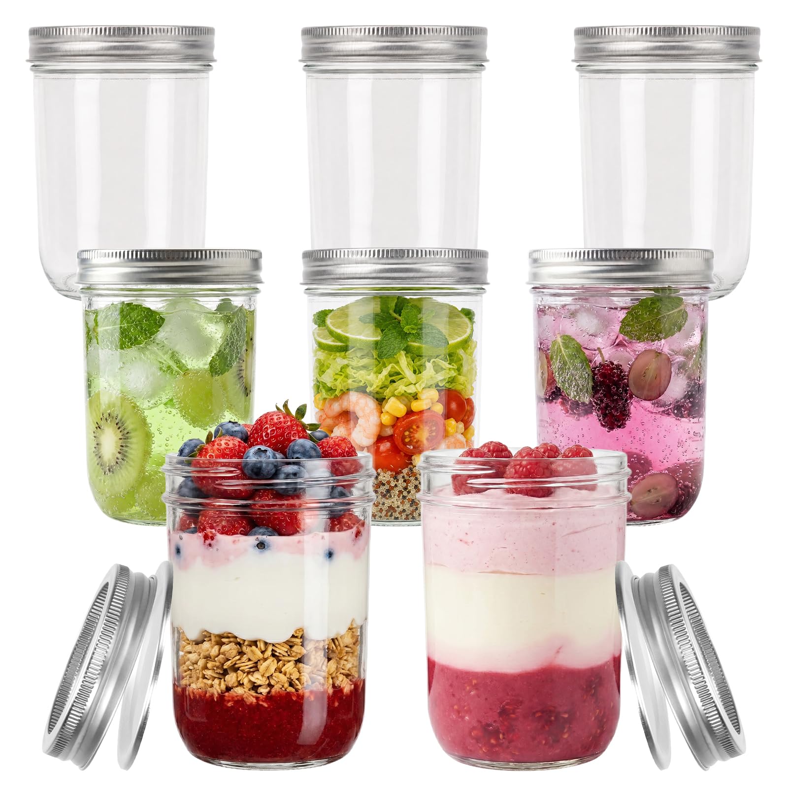 Yishik Wide Mouth Mason Jar 16 oz, 8 Pack Glass Canning Jars for Preserving