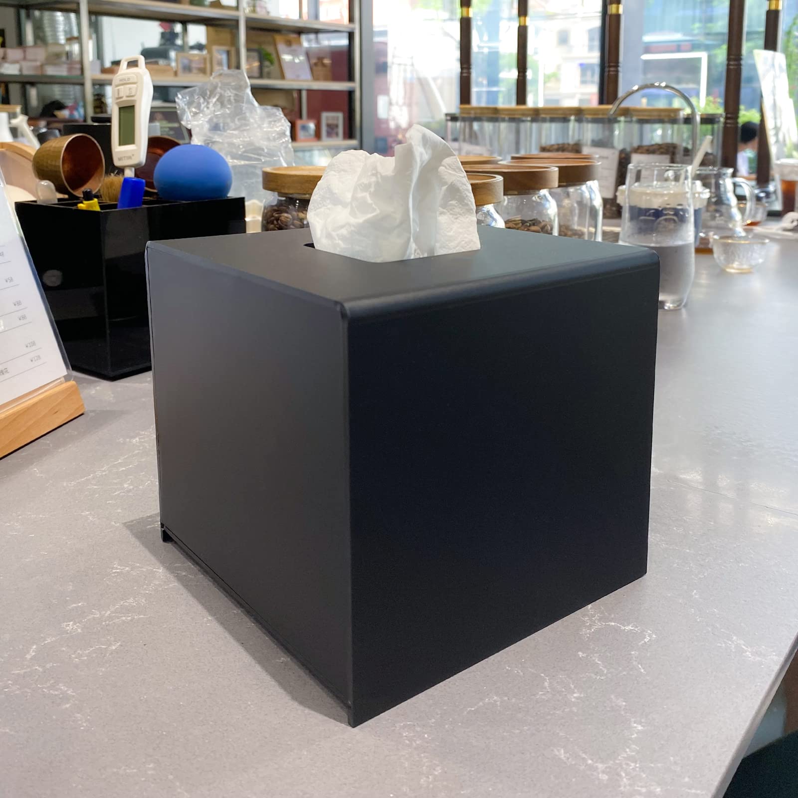 EFUTURETIME Porta Fazzoletti in Acrilico, 25 * 13 * 9cm, Carta del Tessuto Dispenser Square, Fondo Magnetico, con Porta Scorrevole per Casa, Ufficio, Hotel, Nero