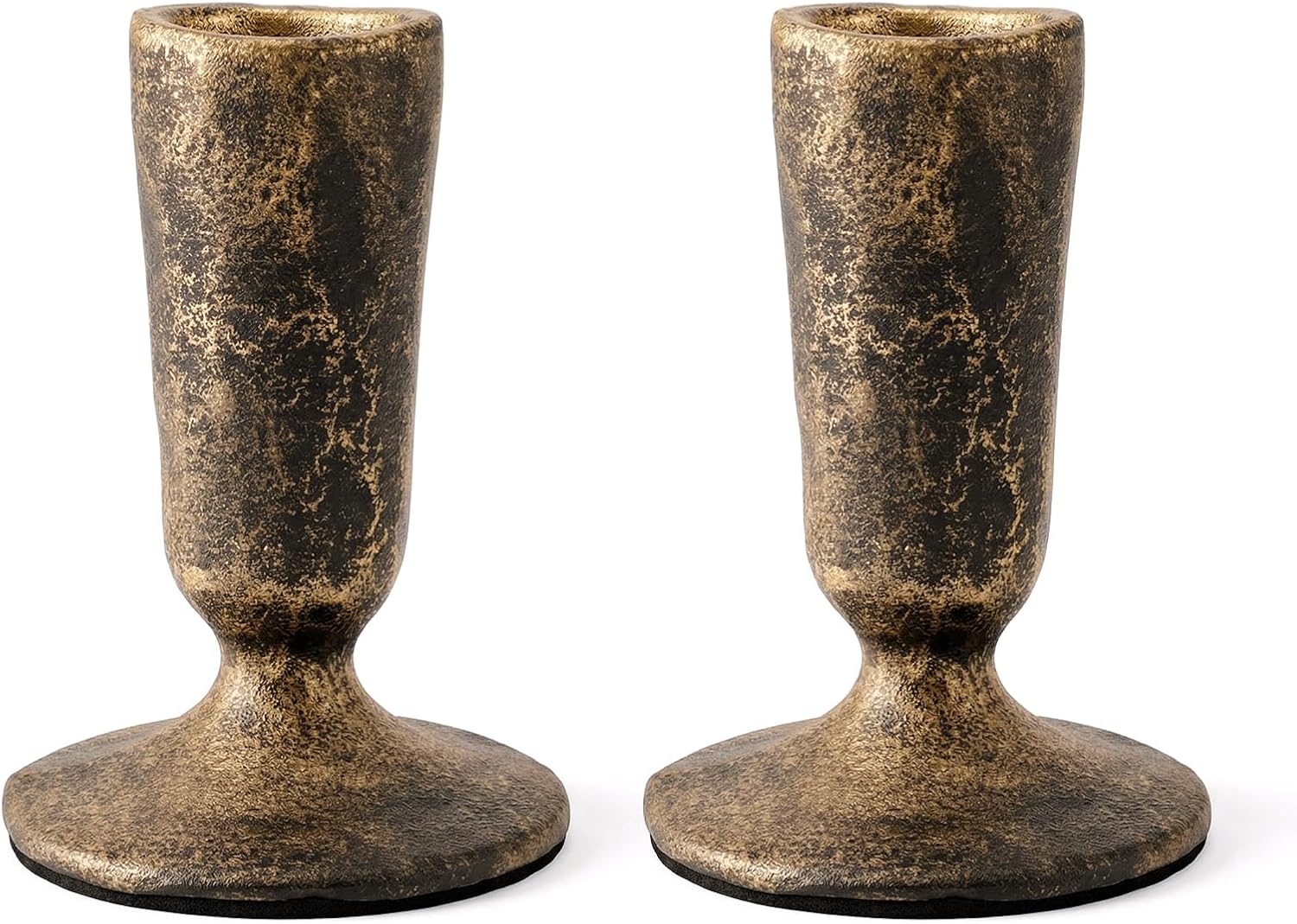 Handcrafted Black Gold Taper Candle Holders Set of 2 Cast Iron Candlesticks for Weddings Dining Table Centerpiece Parties Timeless Vintage Home Decor