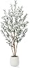 Faux Olive Tree, 6ft Tall Olive Trees Artificial for Indoor with Natural Wood Trunk and White Ceramic Planter, Fake Olive Tree for Home Office Decor, 1 Pack