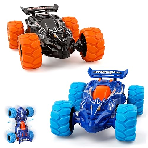 m zimoon Monster Truck Toys, 2pcs Pull Back Cars Inertia Friction Powered Car 360°Rotating Stunt Dragon Push and Go Vehicles Toys Christmas Birthday Gifts for 3-7 Years Old Boys Girls(Blue, Black) - Red+blue