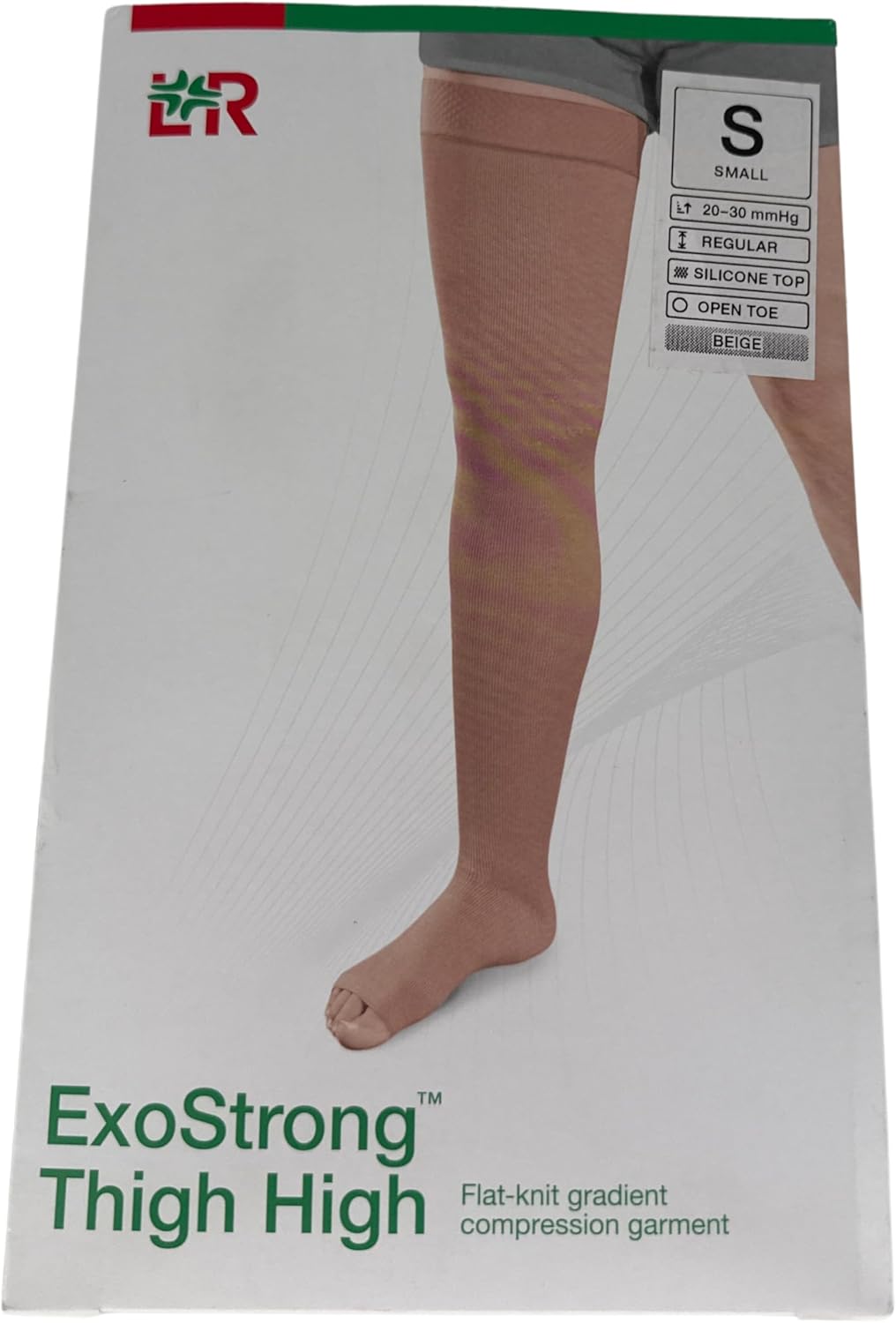 Exo Strong Compression Stocking Thigh High S Average Beige 20-30 Open Toe Silicone