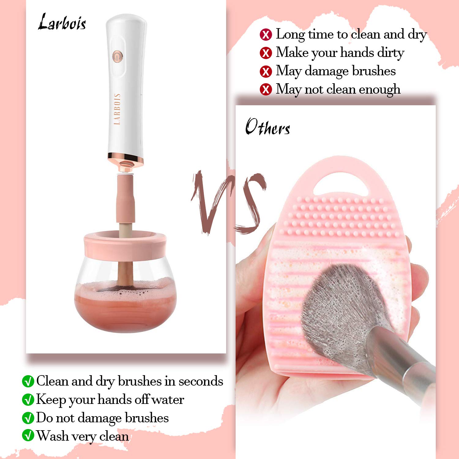 Makeup Brush Cleaner Brush Cleaner - Larbois Make up Brush Cleansers Machine with 8 Rubber Collars Automatic Brush Cleaner Spinner Makeup Brush Tools Wash and Dry Seconds (White) : Beauty & Personal Care