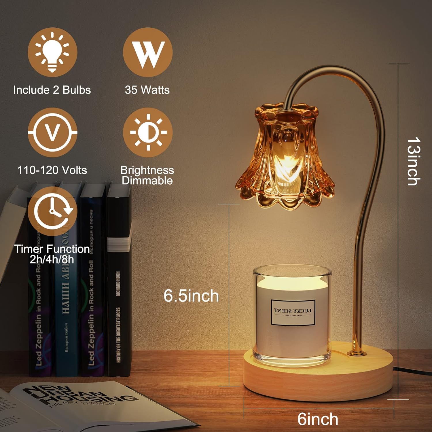 Candle Warmer Lamp, Dimmable Candle Warmer Lantern with Timer, Wax Melt for Scented Candles, Compatible with Candle Small & Large Jar Candles, Top Candle Lamp with 2 Light Bulbs : Home & Kitchen
