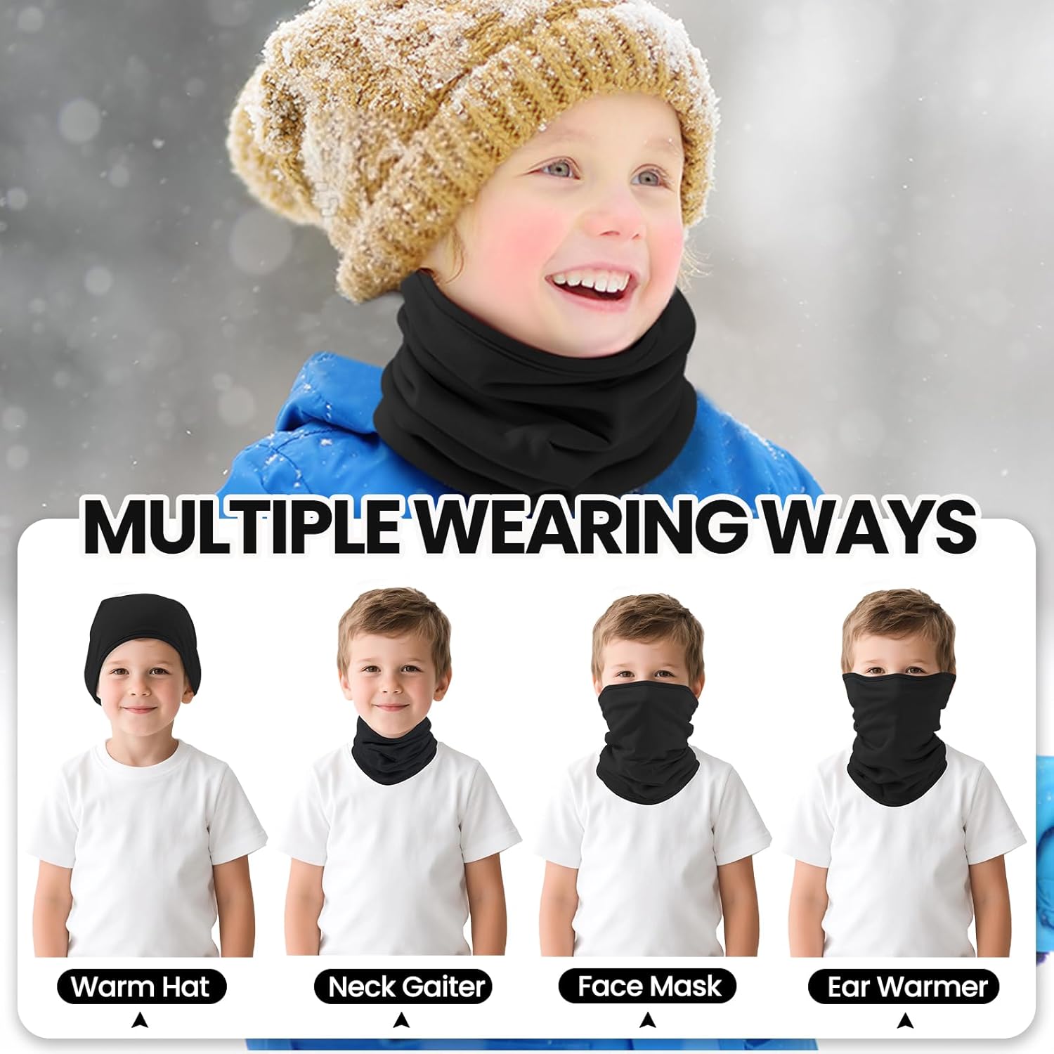 Kids Balaclava Ski Mask&Neck Gaiter Winter for Boys&Girls,Fleece Windproof Neck Warmer for Skiing Cycling Hiking - Image 2