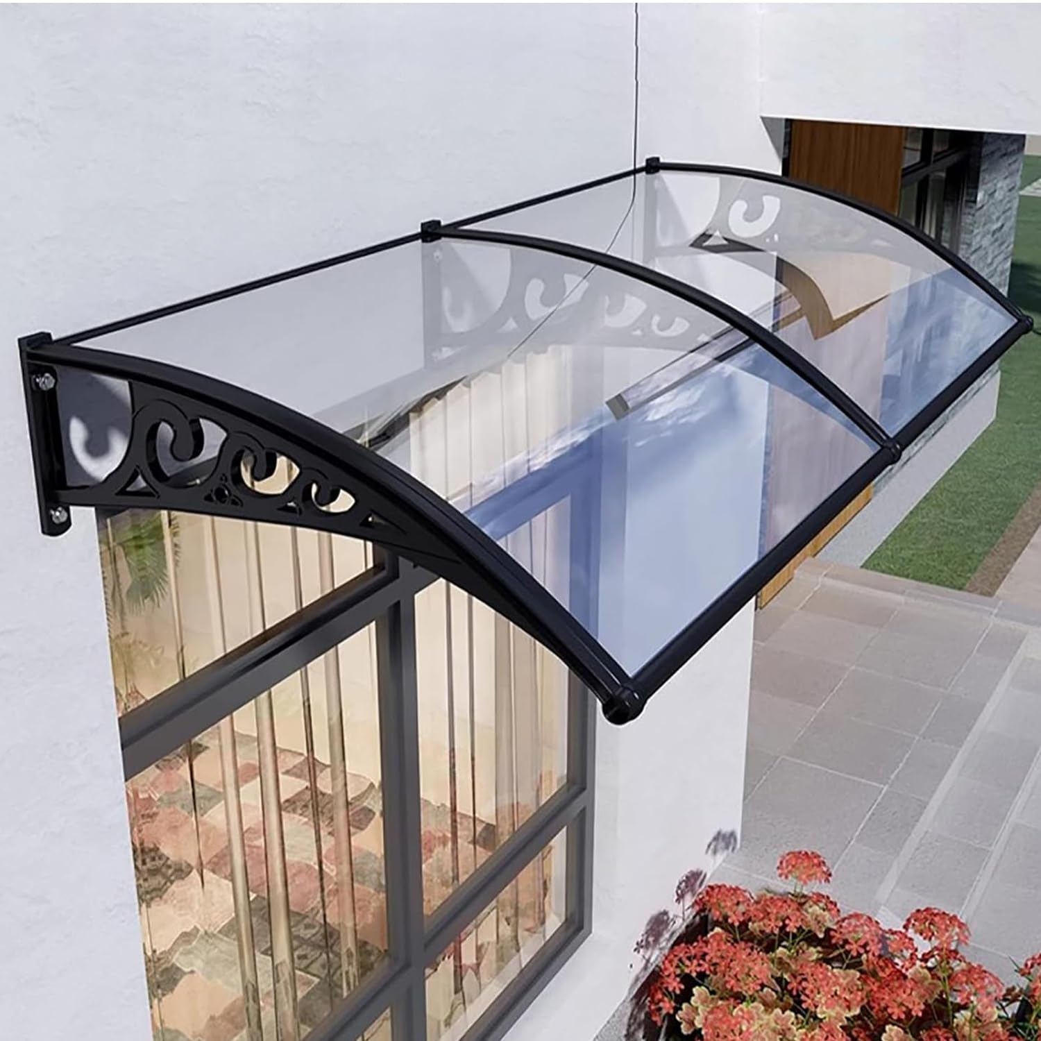 Auvent de porte extérieure protection pluie neige soleil support métallique